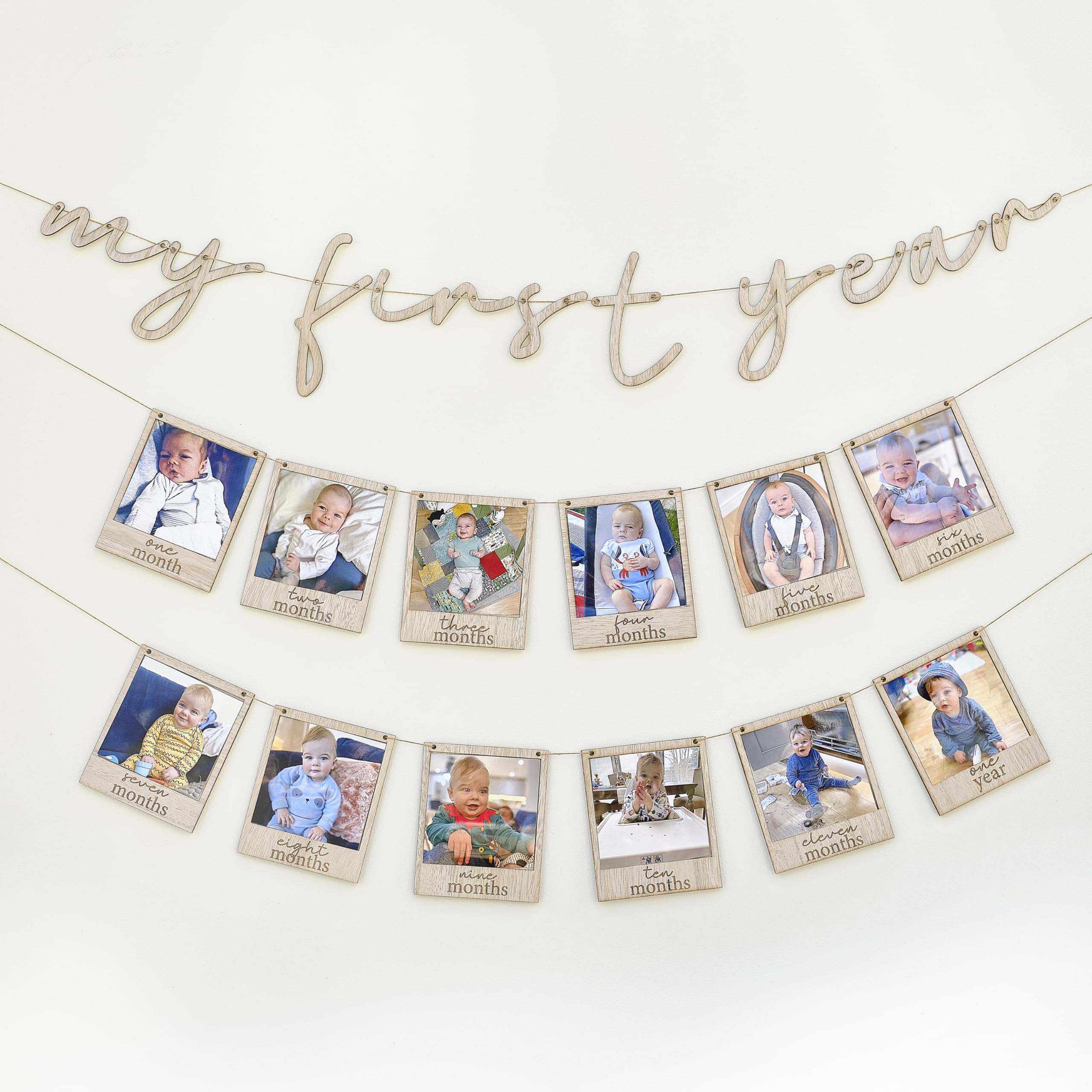 Ginger Ray My First Year Wooden Letter Bunting Garland - 12x Photo Frames with Pegs