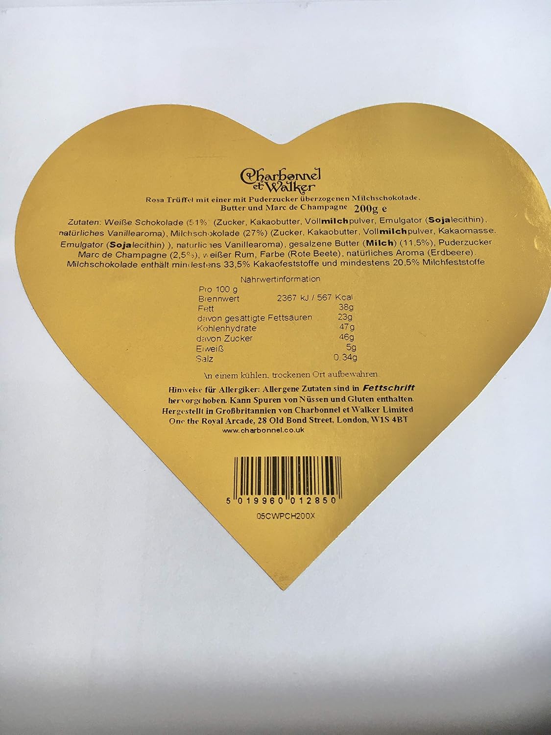 Charbonnel et Walker Pink Marc de Champagne Truffles in Heart Shaped Box 200g