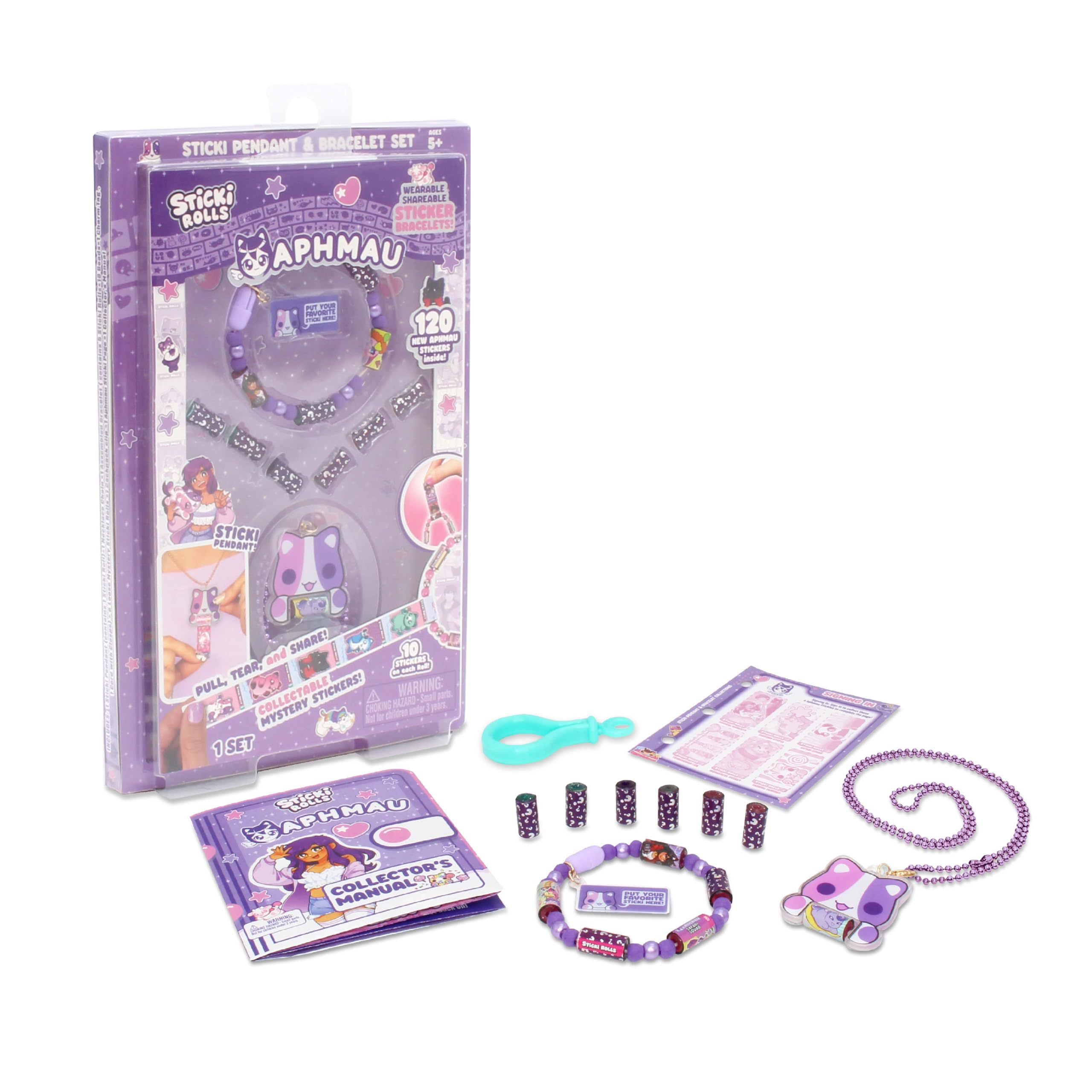 Sticki Rolls x Aphmau Pendant & Bracelet Set - Holographic Cat Sticker Dispenser with 120 Kawaii Foil Stickers 8