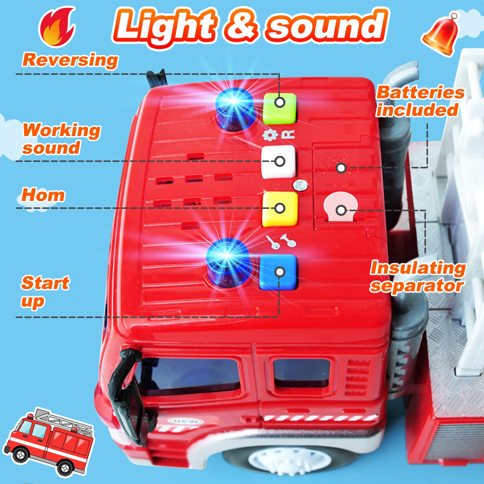GizmoVine Fire Engine Toy - 1:16 Scale Light-Up & Sound Fire Truck for Toddlers 2-5 Years 11