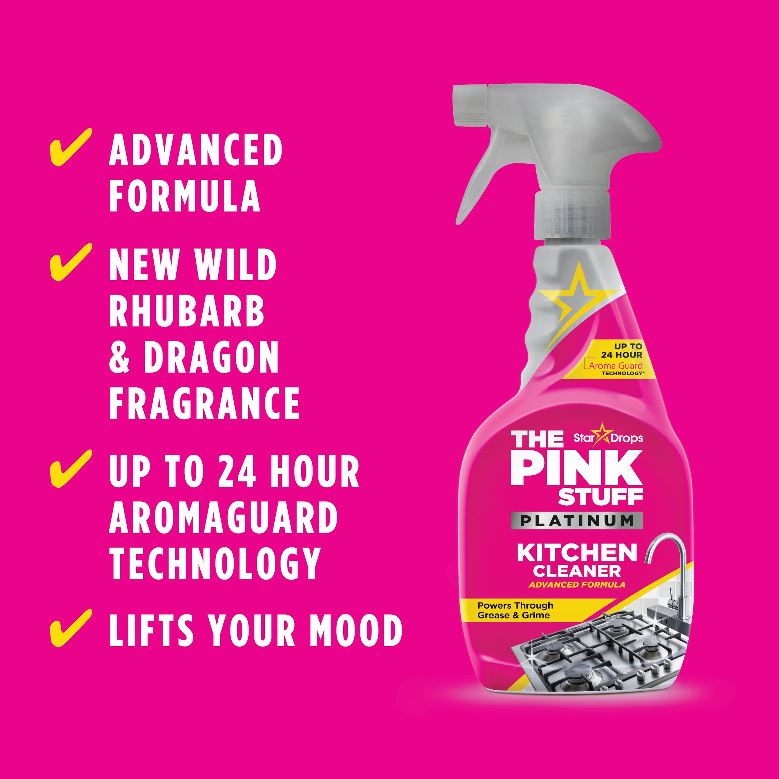 Stardrops The Pink Stuff Platinum Kitchen Cleaner Spray - Cuts Grease & Grime | 750ml | Wild Rhubarb & Dragonfruit Scent 2