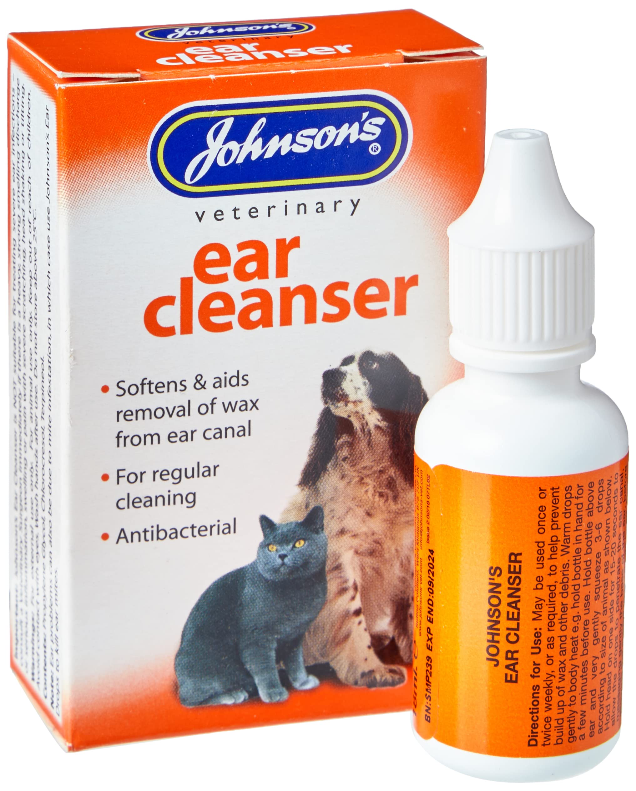 Johnsons Vet Ear Cleanser - Antibacterial Formula for Dogs and Cats | 18 ml Liquid