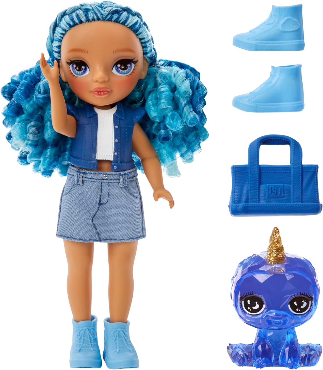 Rainbow High Littles - Sapphire Bradshaw - 14 cm Posable Fashion Doll with Blue Denim Outfit & Magical Yeti Pet 5