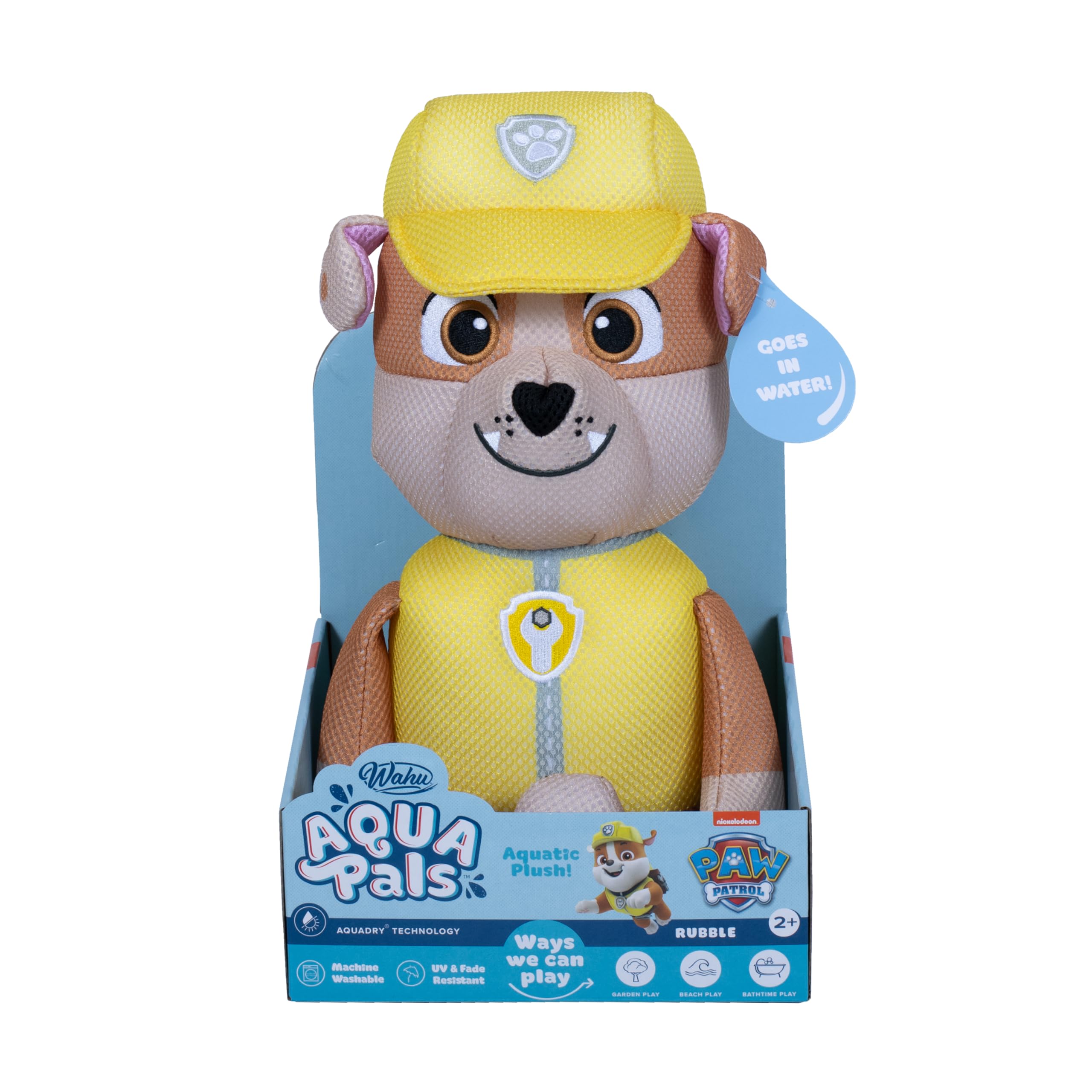 Wahu Aqua Pals: Paw Patrol - Rubble | Waterproof Plush Toy for Bath, Pool & Beach | 2+ Years
