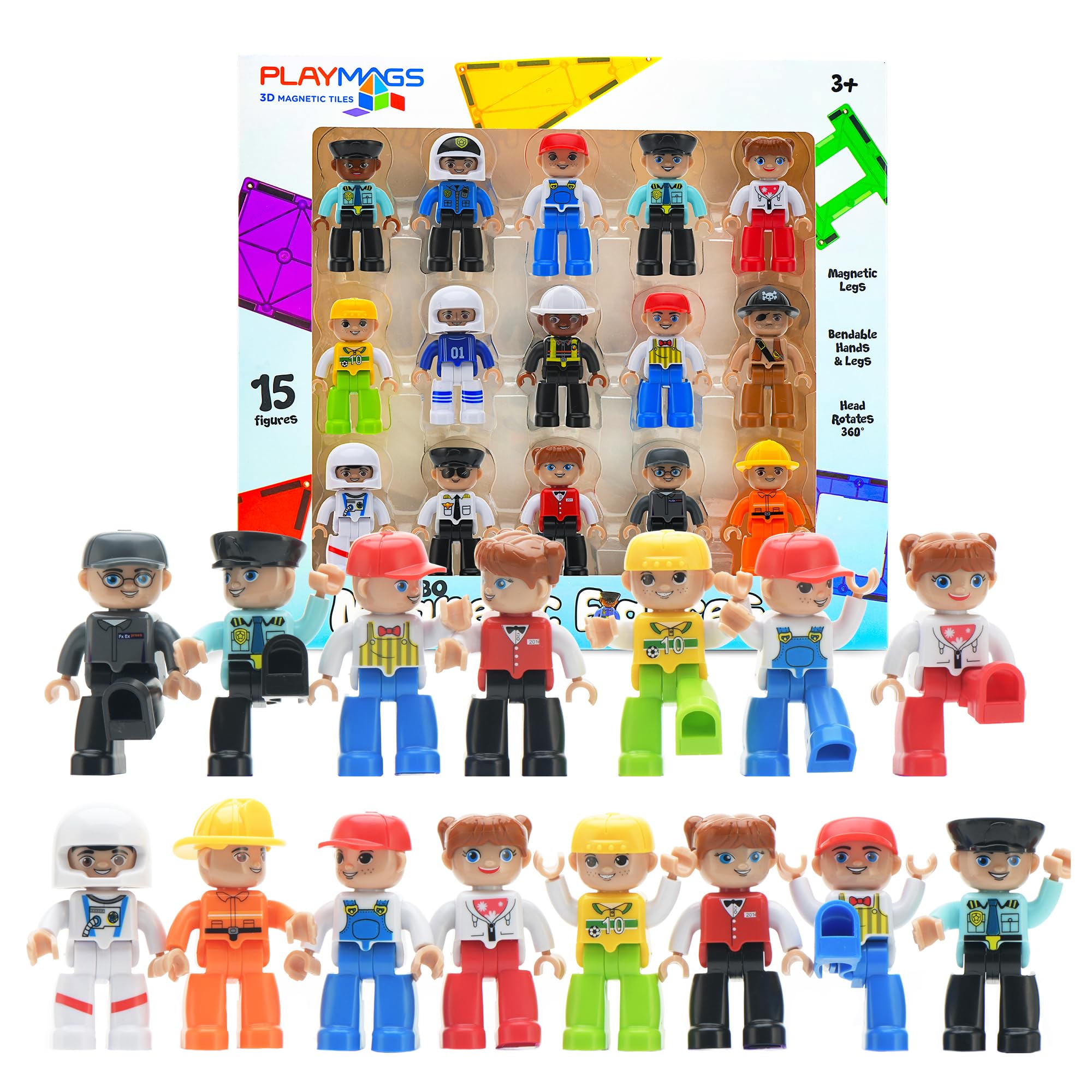 Playmags Large Magnetic Figures Community Set of 15 Pieces - 3 Inch Magnetic People for Kids