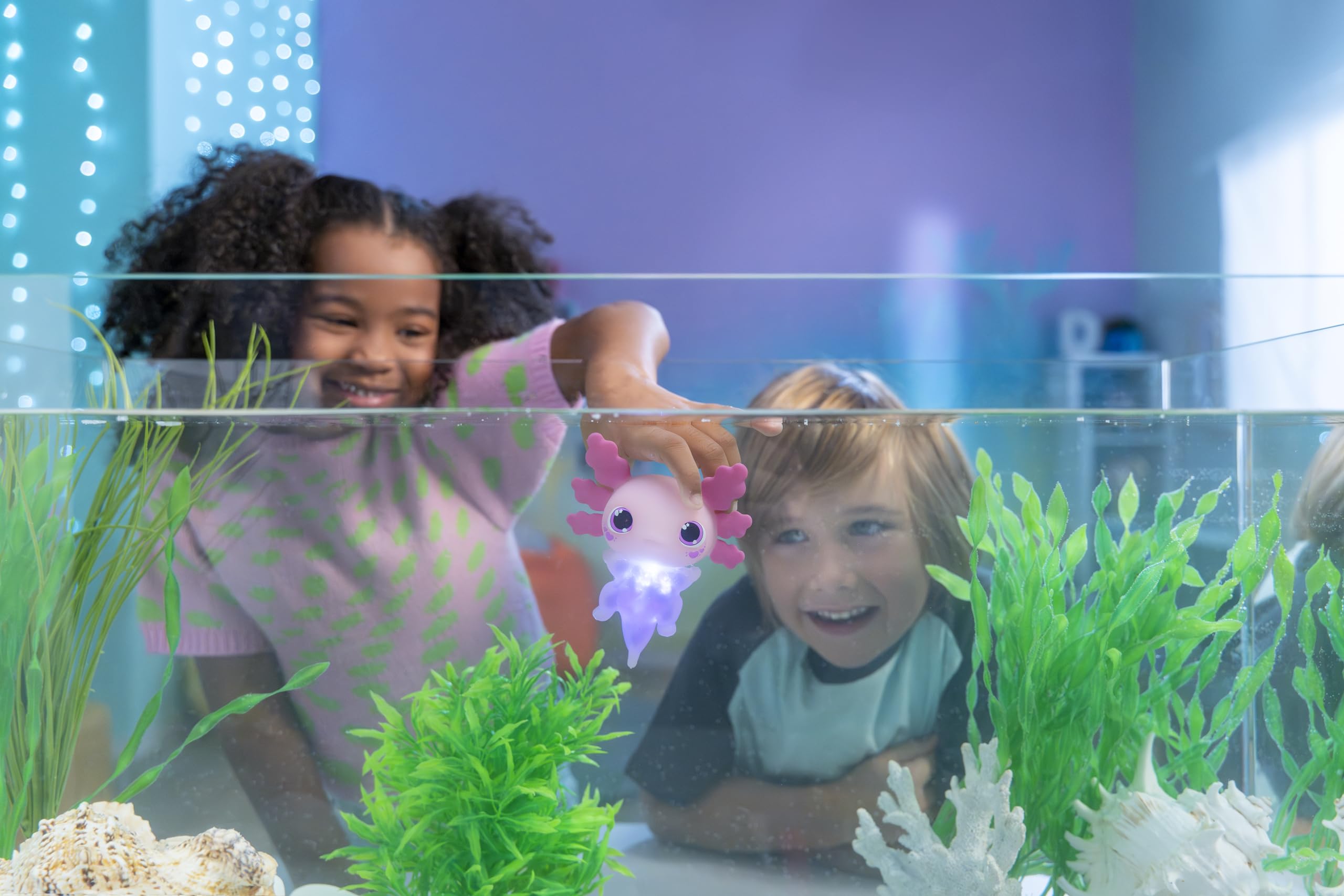 Animagic Let's Glo Axolotl Bubble Reef Twin Pack - Interactive Light-Up Electronic Pet Playset for Kids 3
