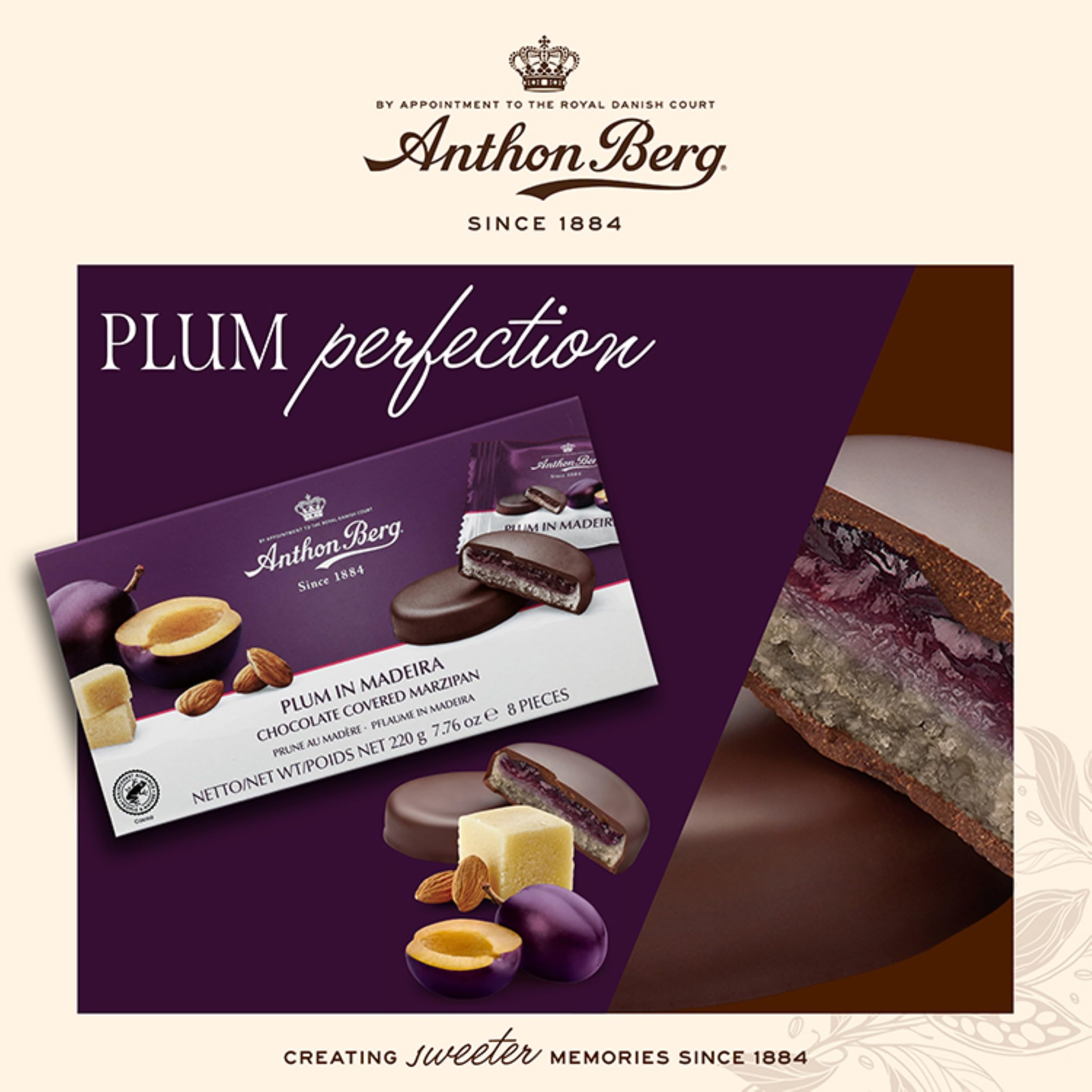 Anthon Berg Dark Chocolate Covered Marzipan Treats with Plum in Madeira 220g 3
