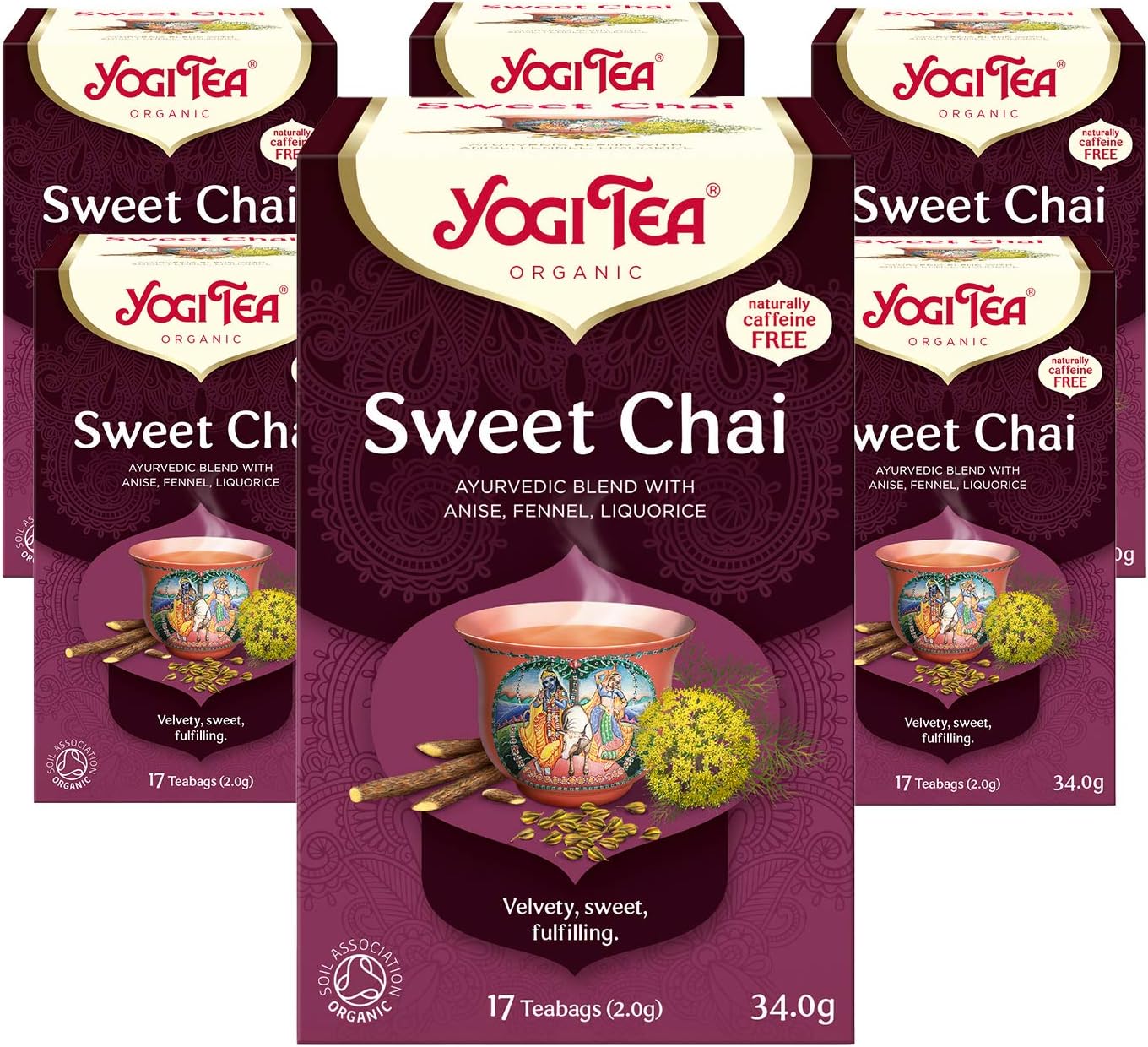 Yogi Tea - Sweet Chai Organic Herbal Tea, Caffeine Free, Blend of Anise, Fennel & Liquorice, 102 Tea Bags (6 x 17)
