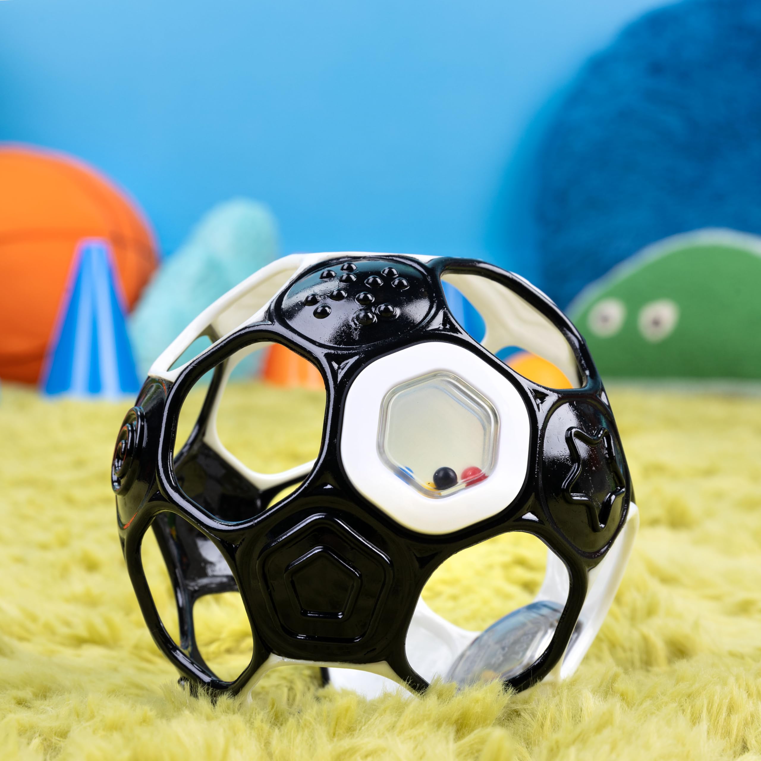 Bright Starts Oball Grippin' Goals Rattle Football Baby Ball - Black & White, 0-3 Years 3