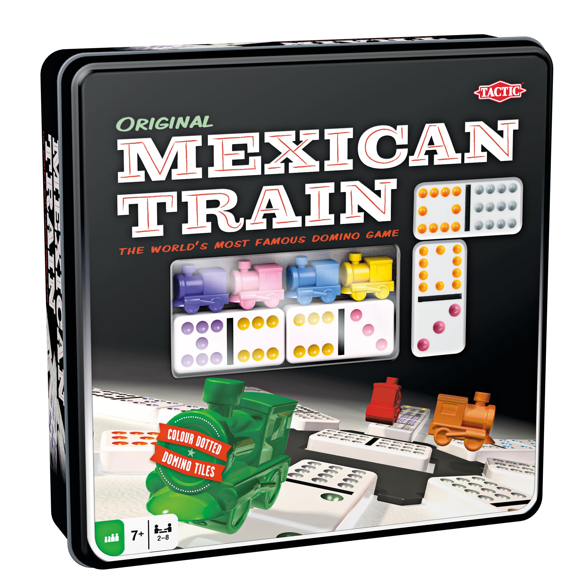 Tactic Mexican Train Double-Twelve Domino Game Set with 91 Tiles and Train Station Hub 7
