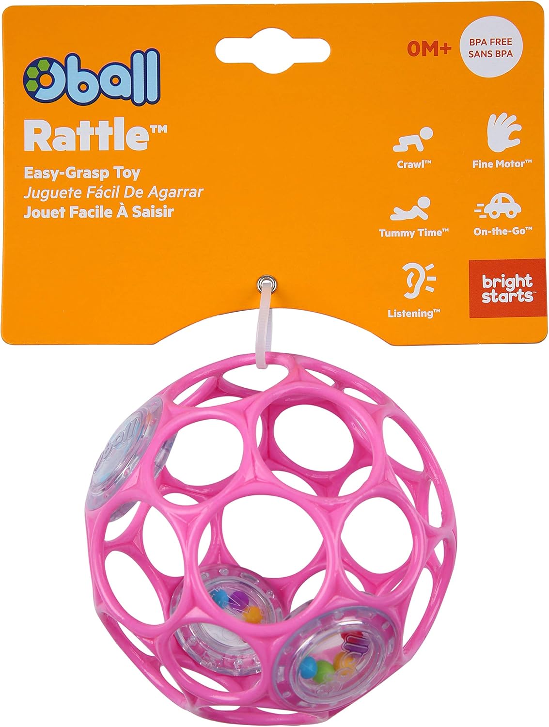 Bright Starts Oball Rattle Easy-Grasp Toy - Pink, Newborn+ 5