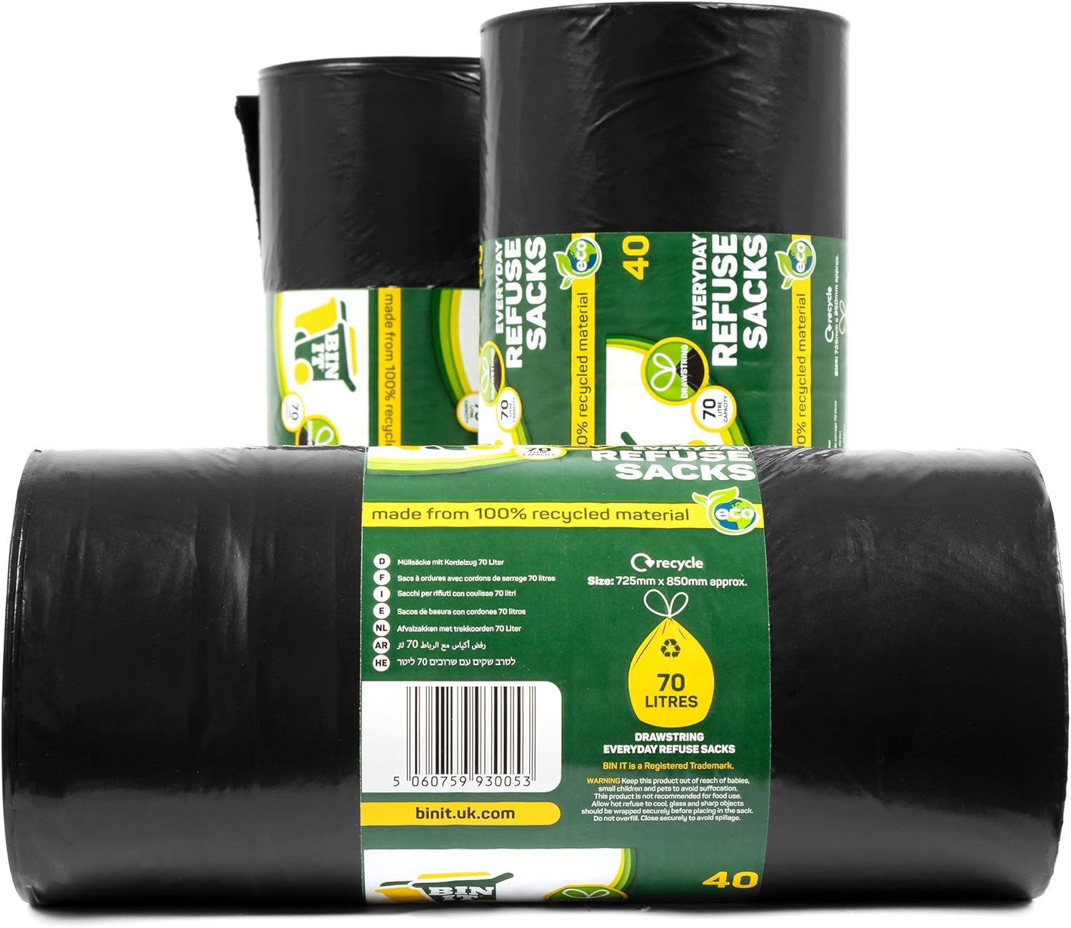 BIN IT 40 Drawstring Bin Liners 70L - Recycled Strong Refuse Sacks for Household & Office 4