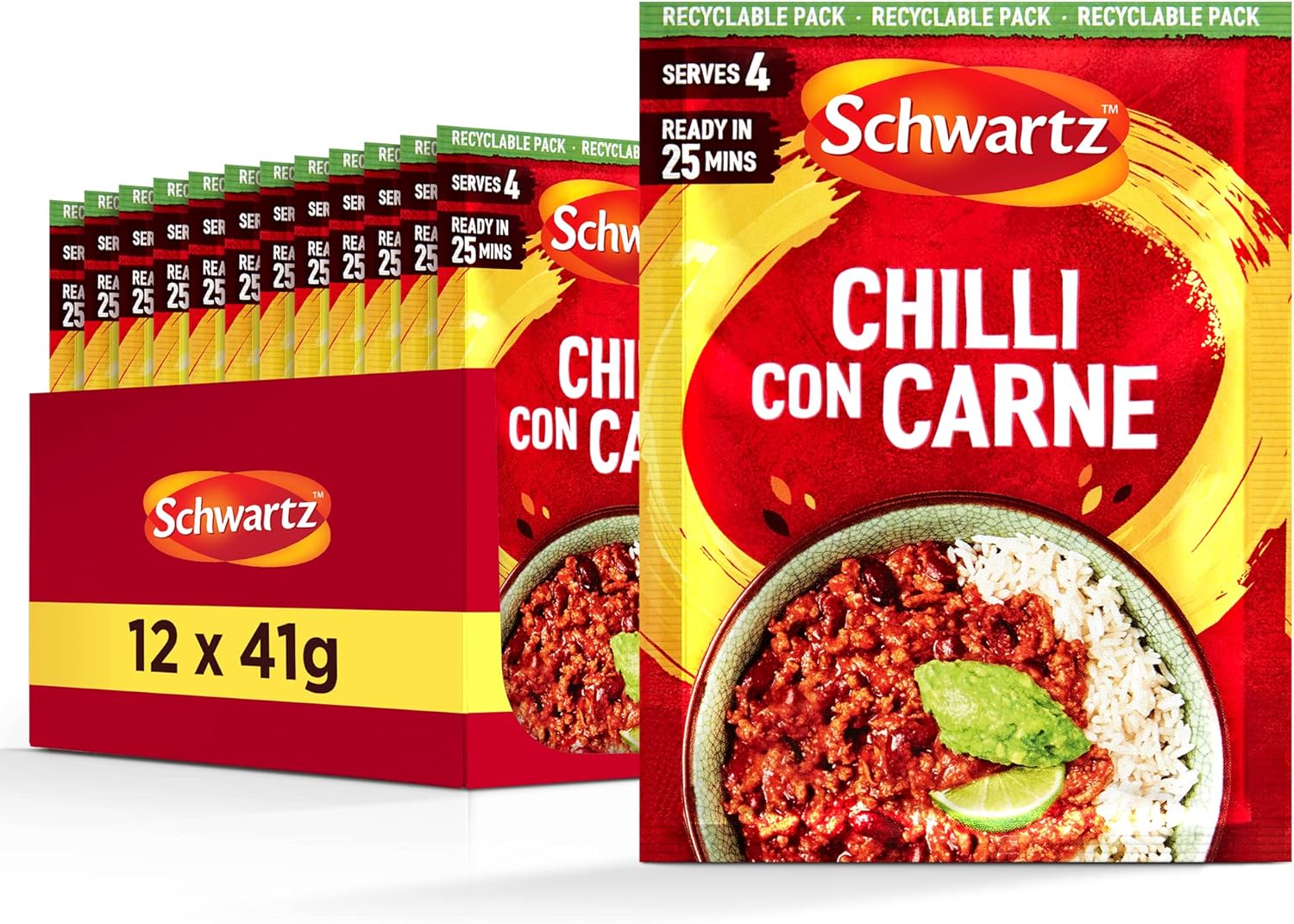 Schwartz - Chilli Con Carne Mix 41g Pack of 12 | Hot & Spicy Mexican Seasoning