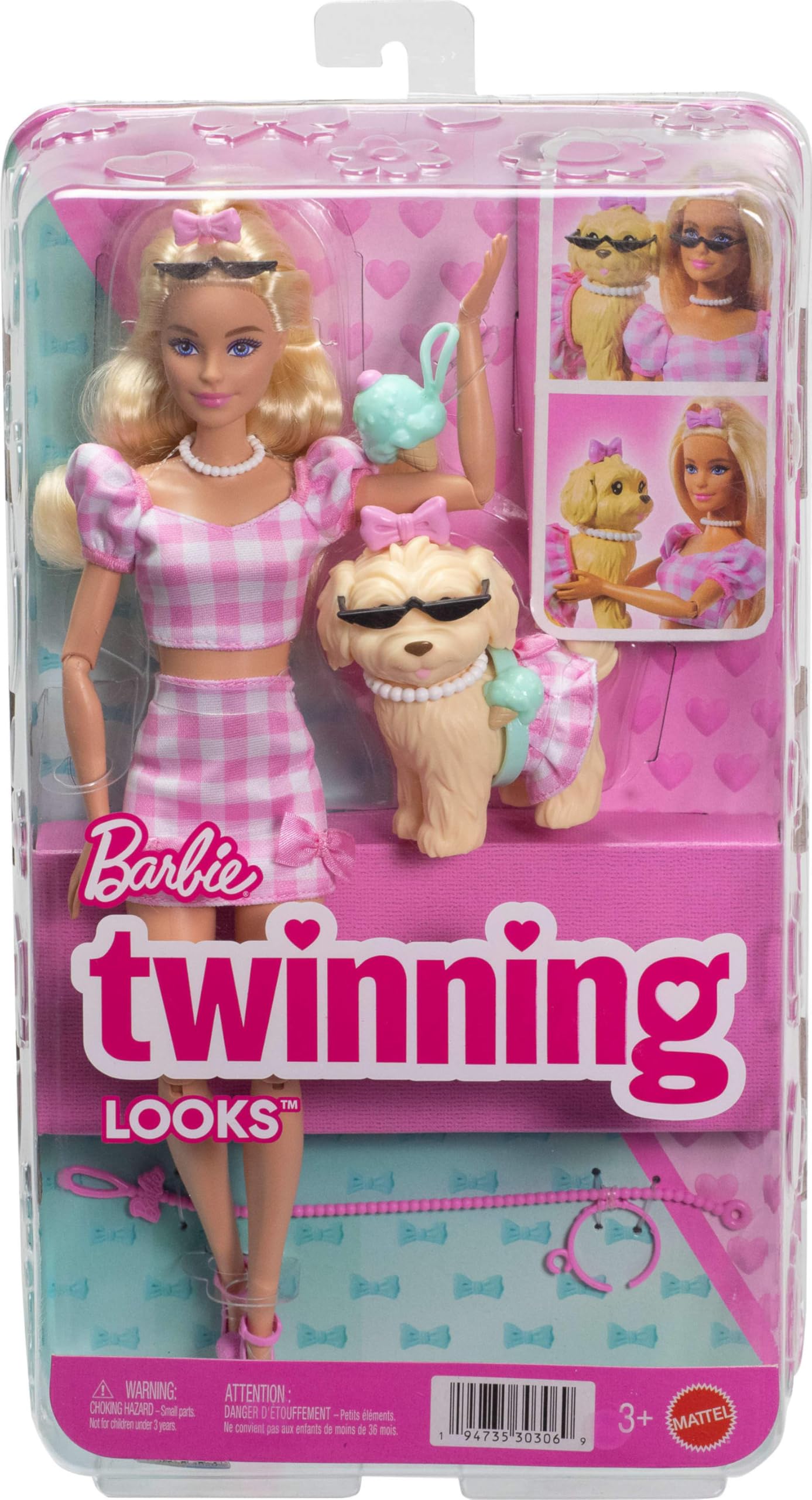 Barbie Twinning Looks Doll with Pet Dog - Matching Pink Gingham Outfits & Accessories, JFP36 4
