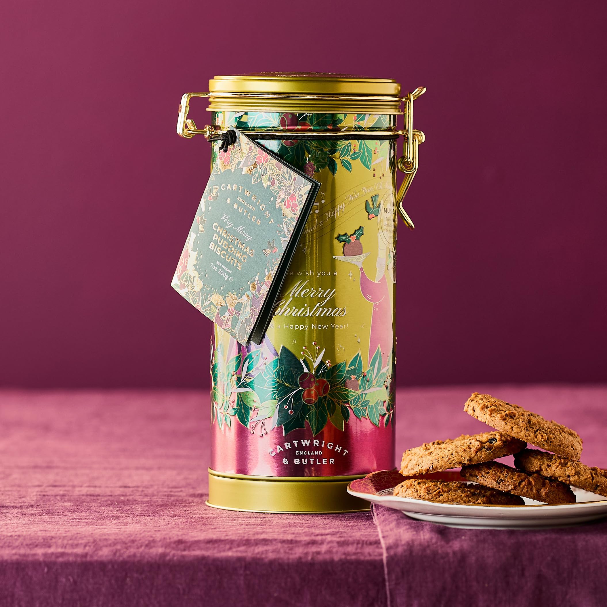 Cartwright & Butler Merry Christmas Pudding Biscuits in Musical Tin 1