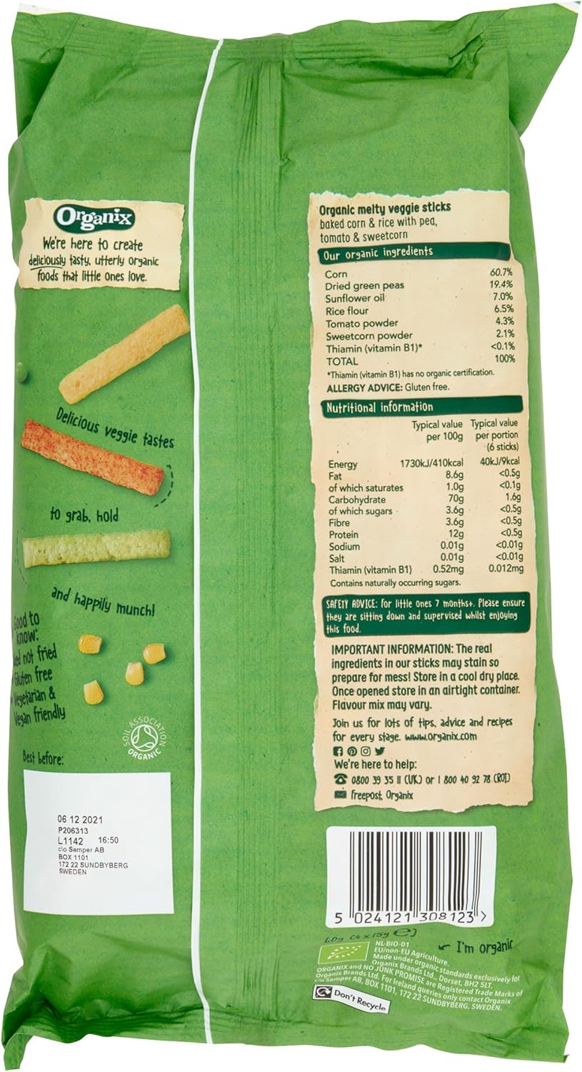 Organix Melty Organic Veggie Sticks 7+ Months 45g (Pack of 3)