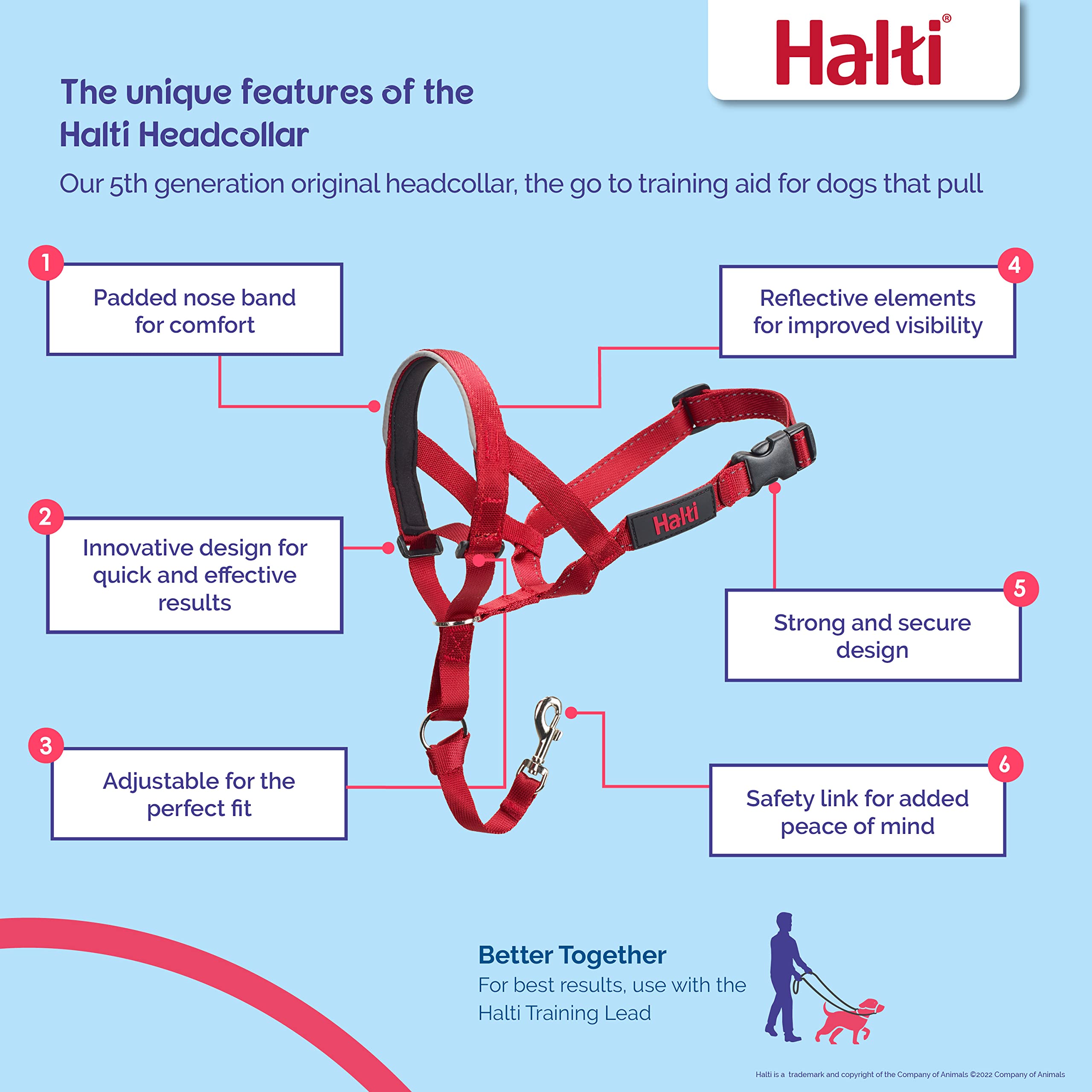 Halti Headcollar - Stops Pulling | Size 2 Red | Reflective Nylon
