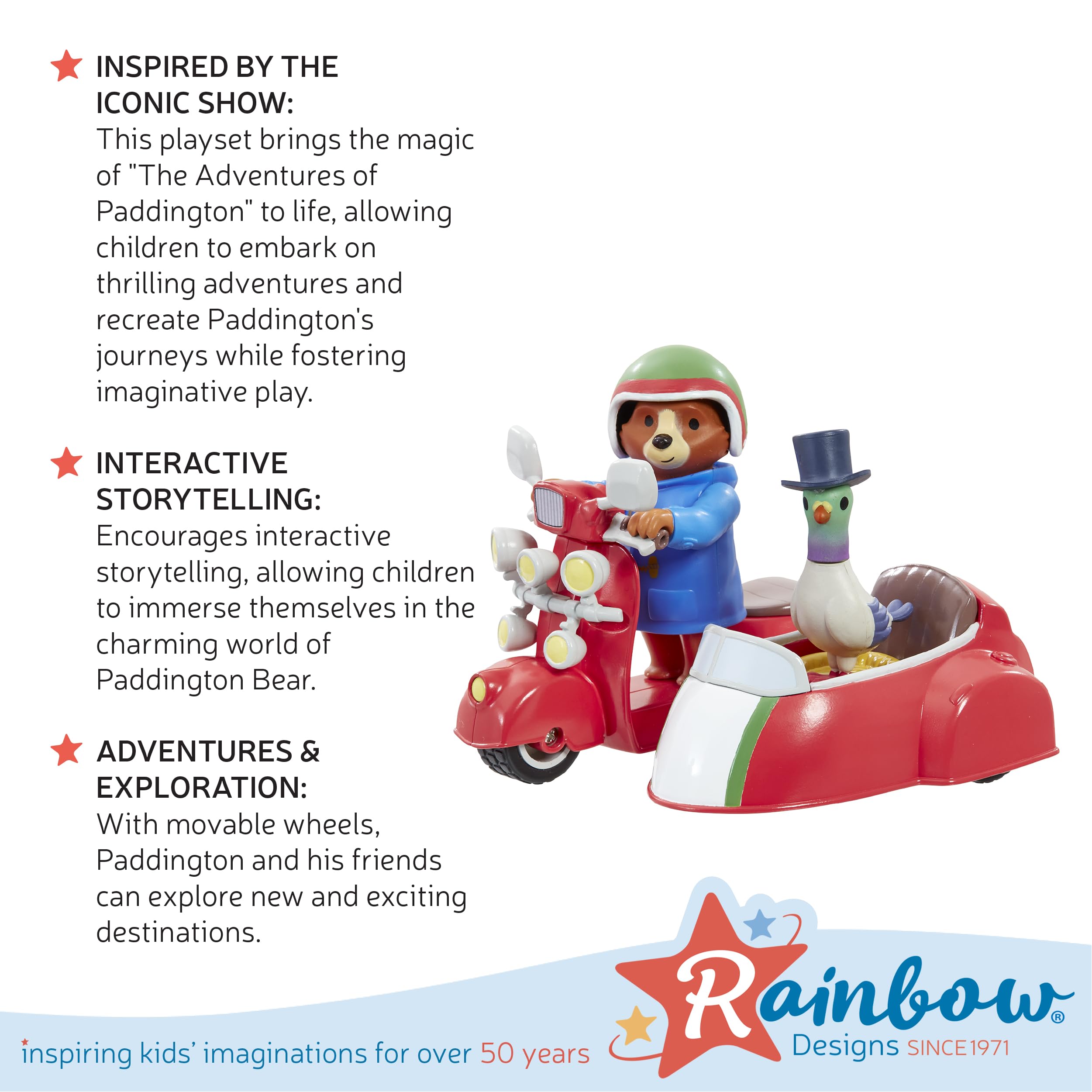Rainbow Designs Paddington Bear Bike and Side Car Playset - Action Figure Vehicle for Kids 4