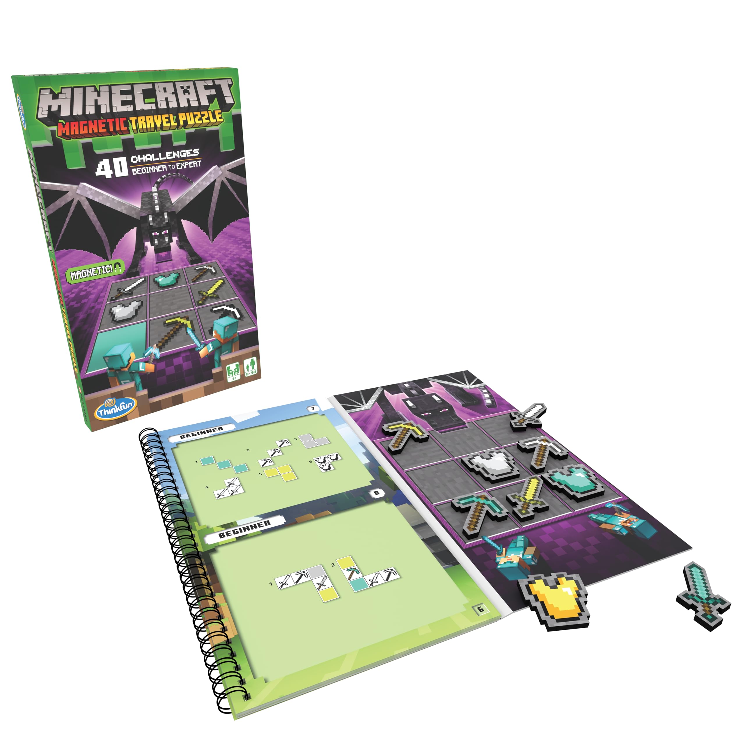 ThinkFun Minecraft Magnetic Travel Puzzle Challenge Logic Brain Game for Ages 8+