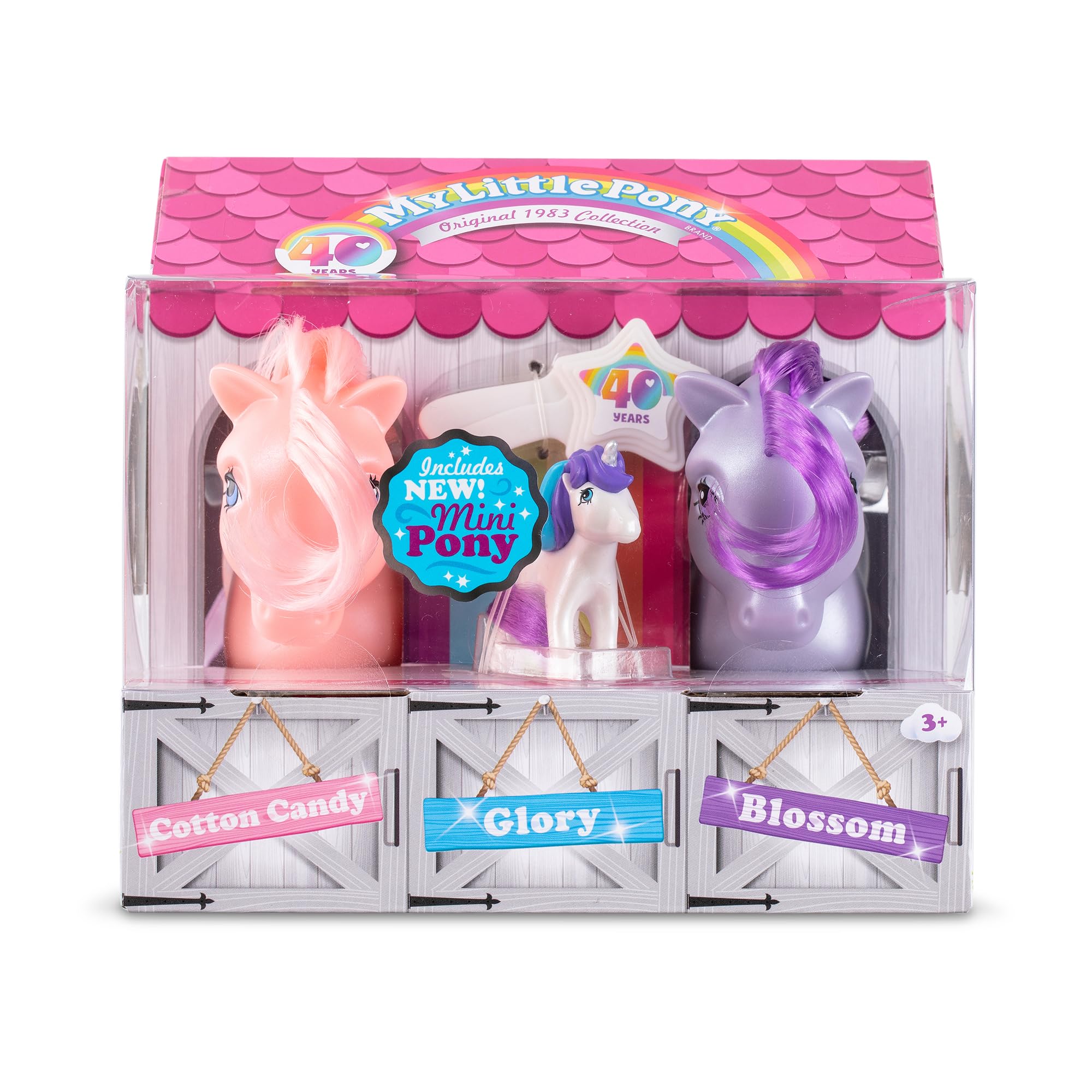 Basic Fun My Little Pony 40th Anniversary Collector Pack | Pearlized Blossom, Cotton Candy & Mini Glory