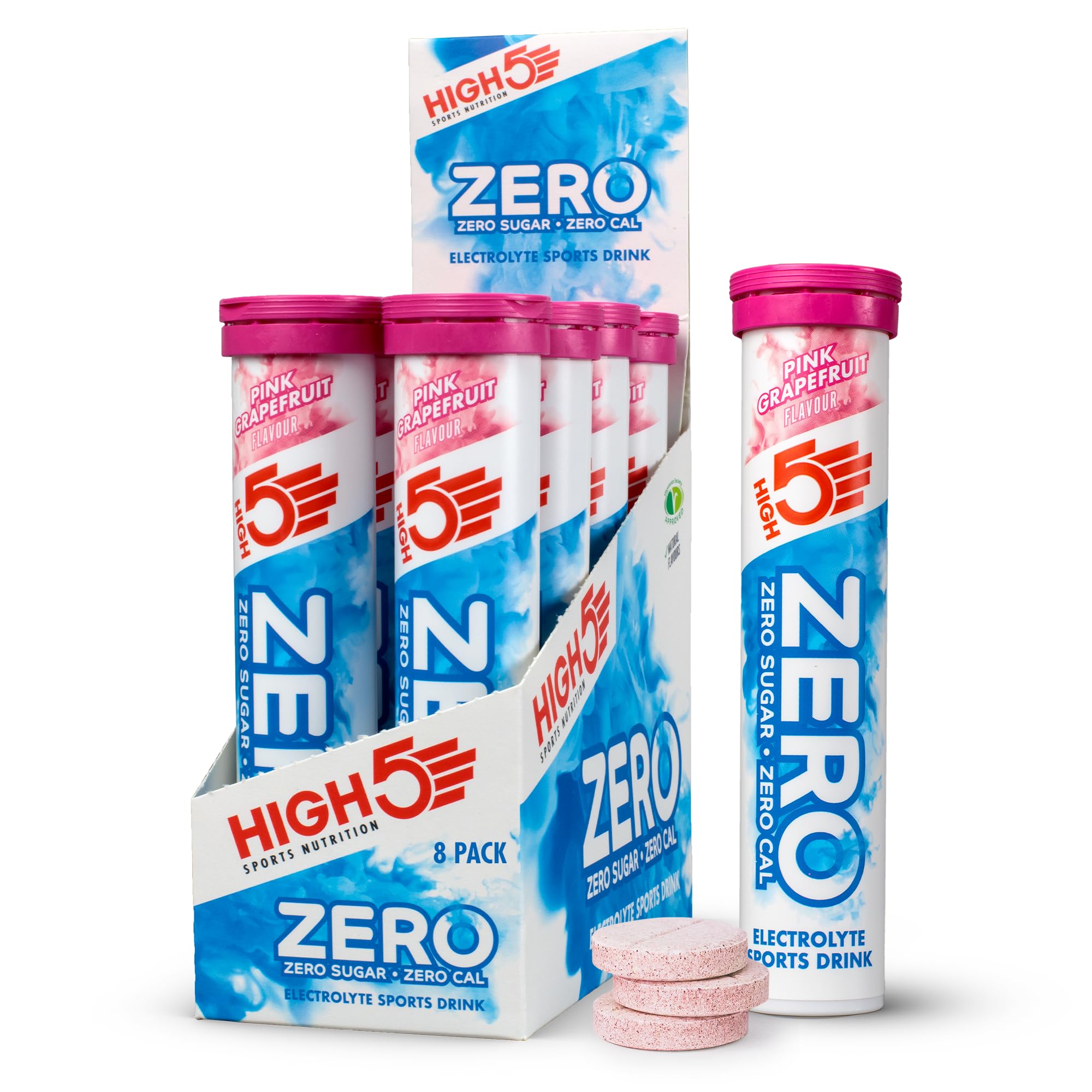 HIGH5 Zero Electrolyte Tablets - Pink Grapefruit - Sugar-Free Hydration with Vitamin C - 160 Tablets (Pack of 8)
