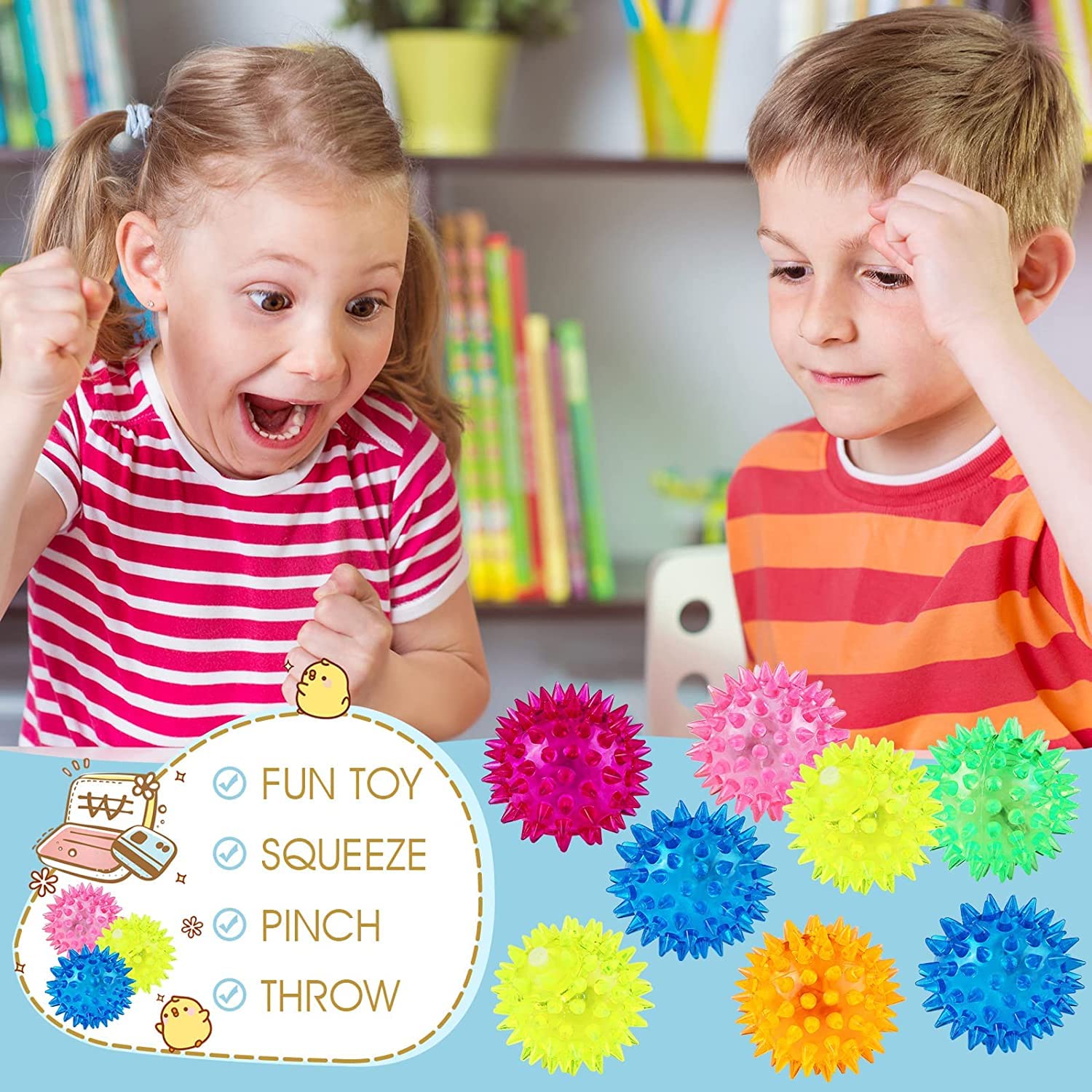 6 Pack 6.5cm Spiky LED Flashing Bouncy Squishy Stress Relief Balls - Assorted Colors 7