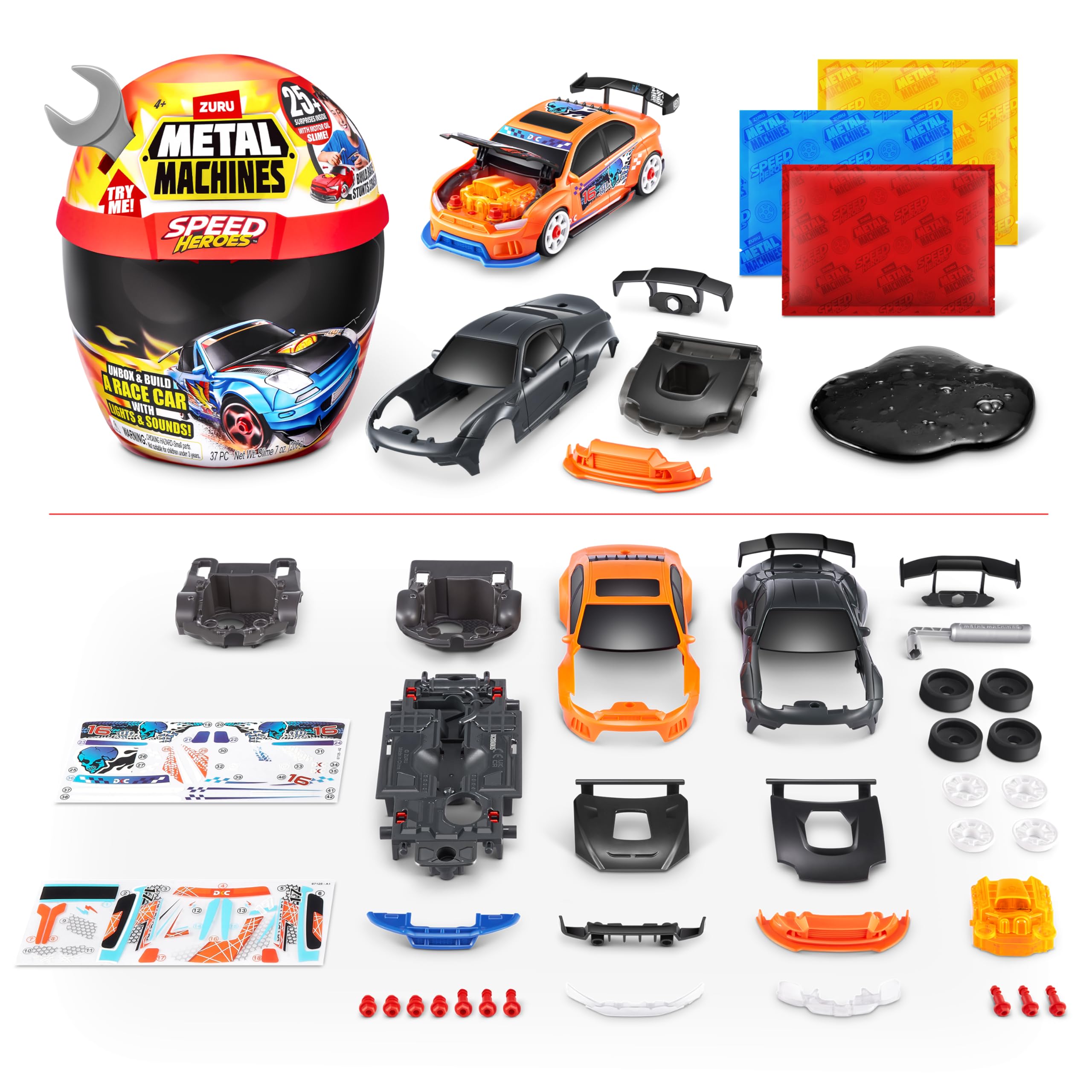 Metal Machines Speed Heroes (Silver) - 20+ Surprises, Buildable Race Car Playset 4