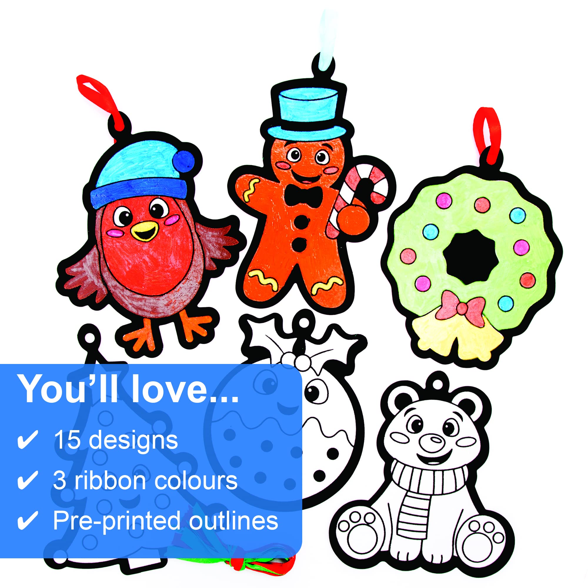 Baker Ross Christmas Colour In Decorations FE992 - Pack of 15 Craft Kit for Kids 5