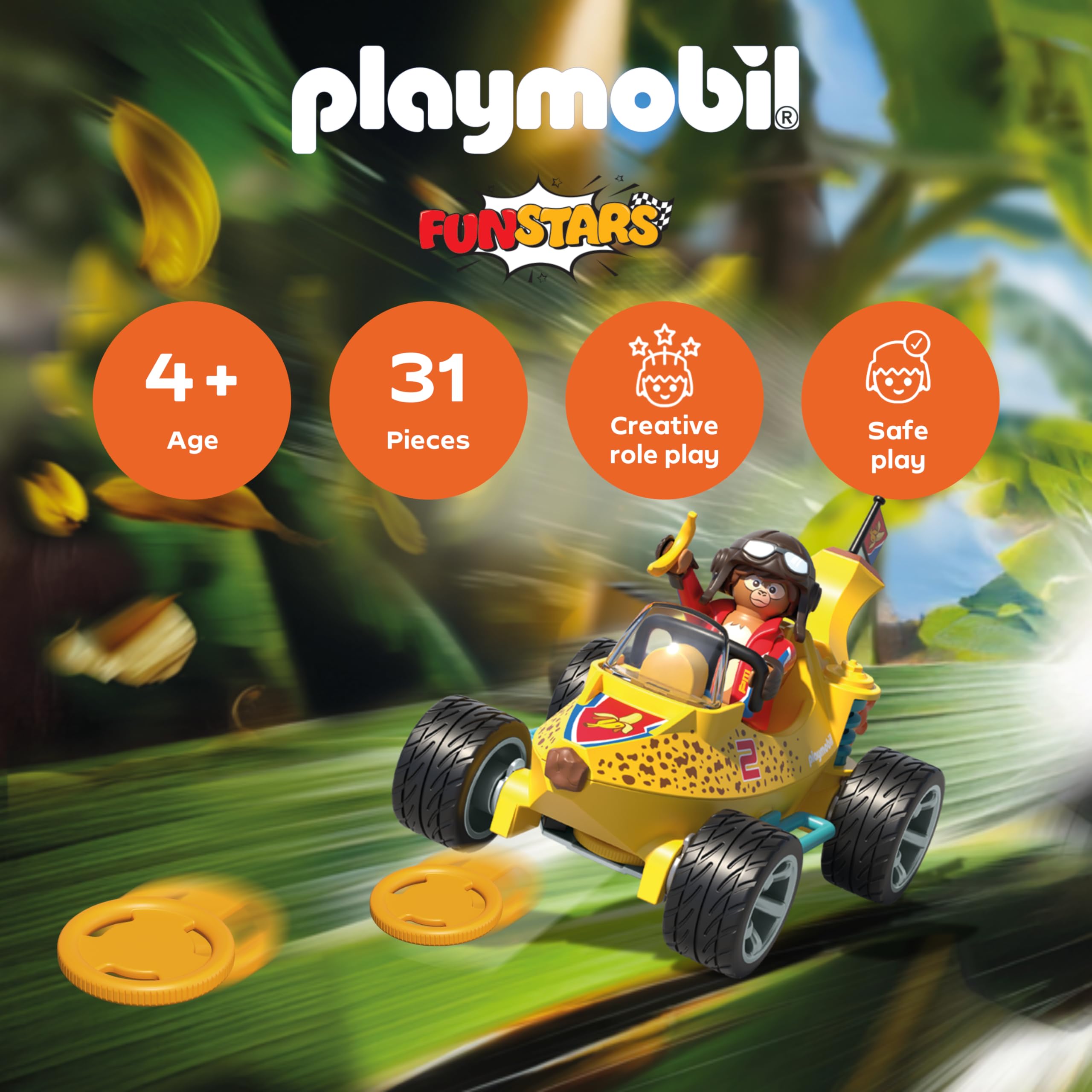 Playmobil Funstars Racing Banana Action Figure Set | Disc Shooting Function | Ages 4+