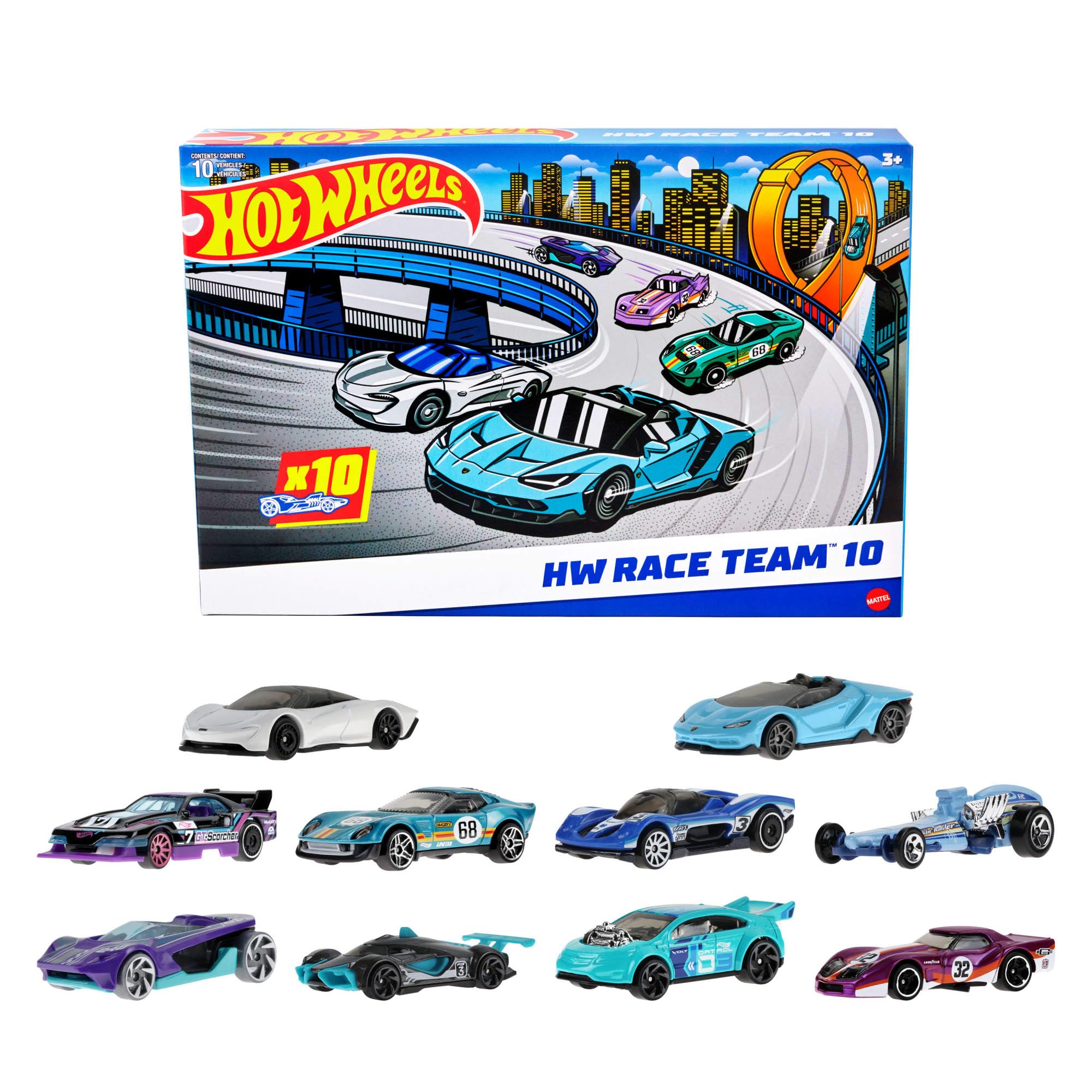 Hot Wheels 10-Pack of Toy Race Cars - 1:64 Scale Die-Cast Vehicles with Corvette, Lamborghini & McLaren (Amazon Exclusive)