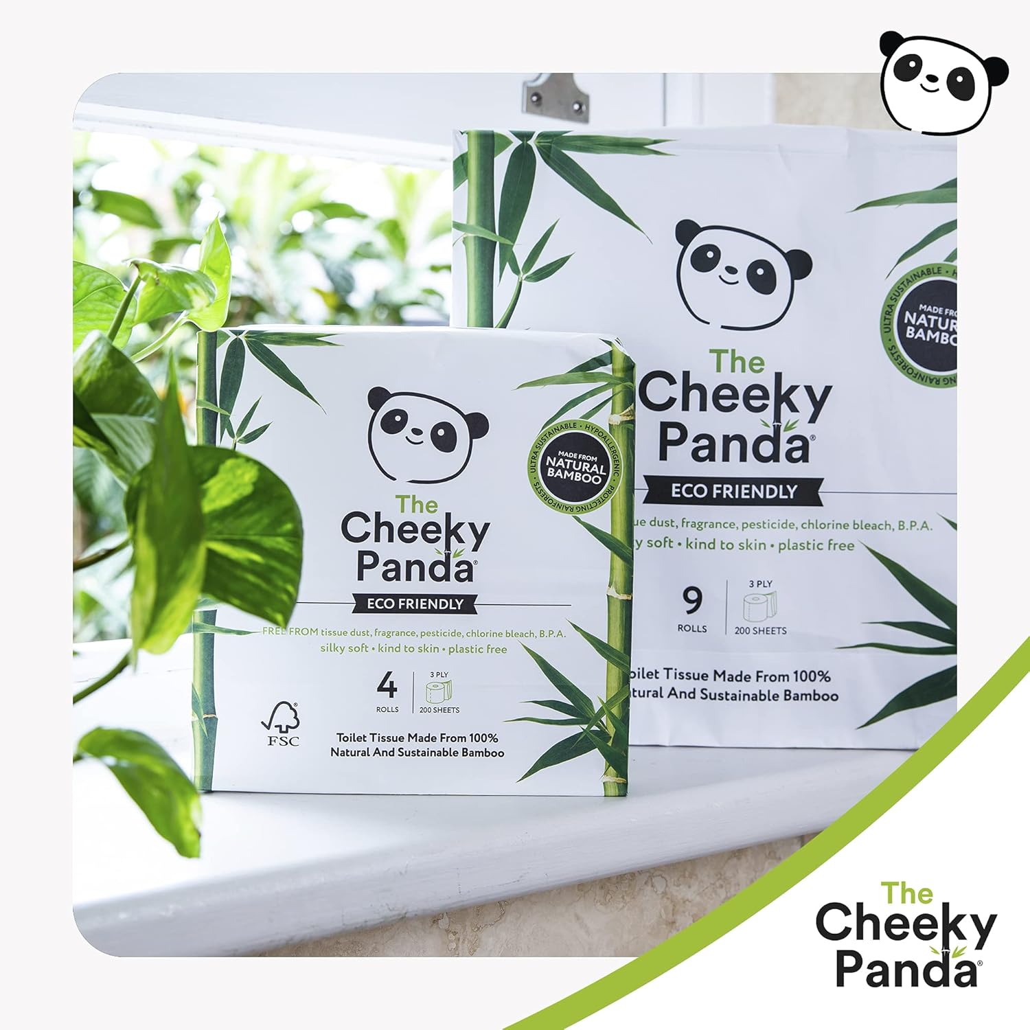 The Cheeky Panda - Bamboo Toilet Tissue Paper (Pack of 4 Rolls, 3-Ply, 200 Sheets) 5