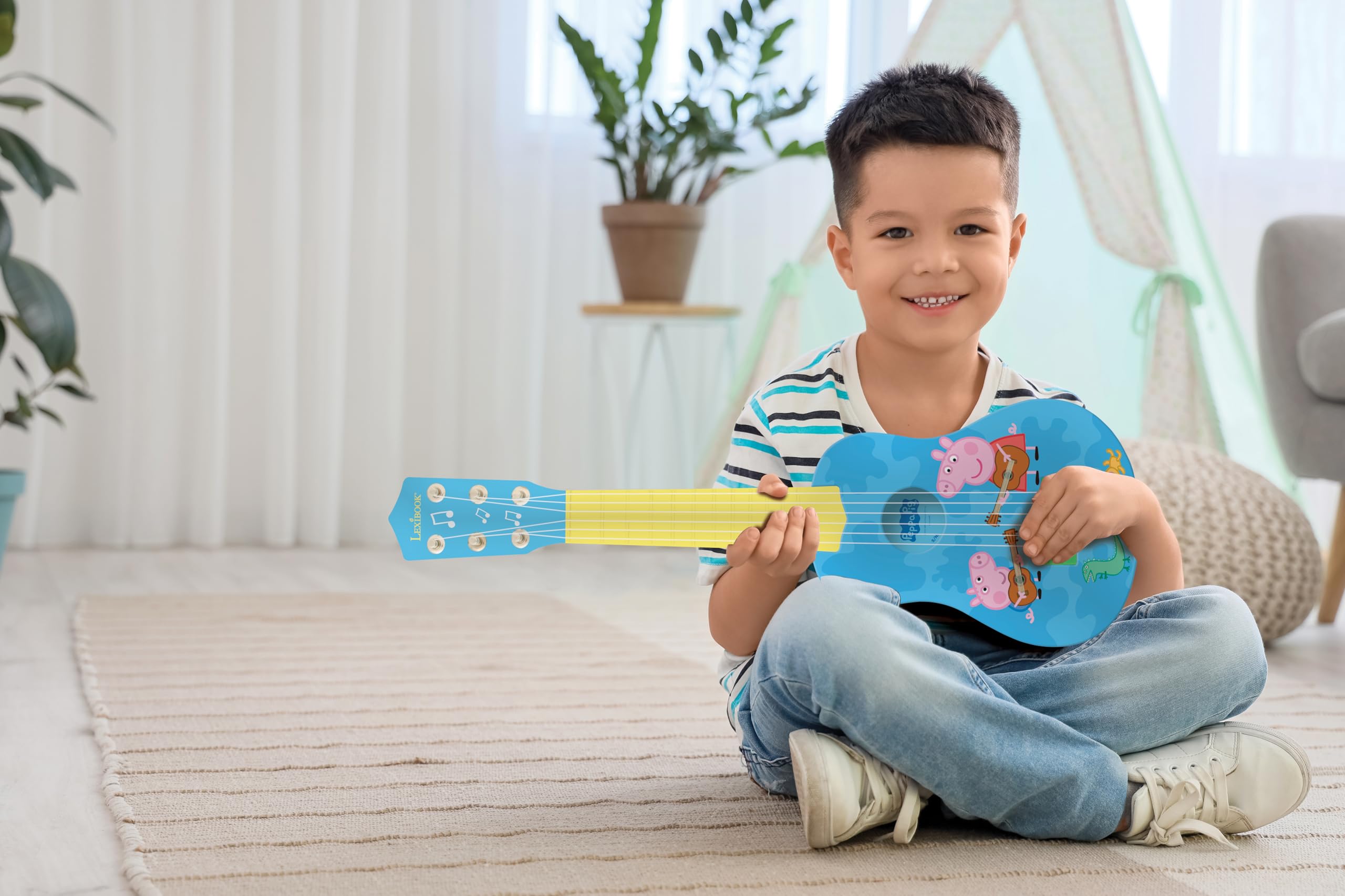 LEXIBOOK Peppa Pig My First Guitar for Children - 21 Inch, 6 Nylon Strings, Blue/Yellow 5