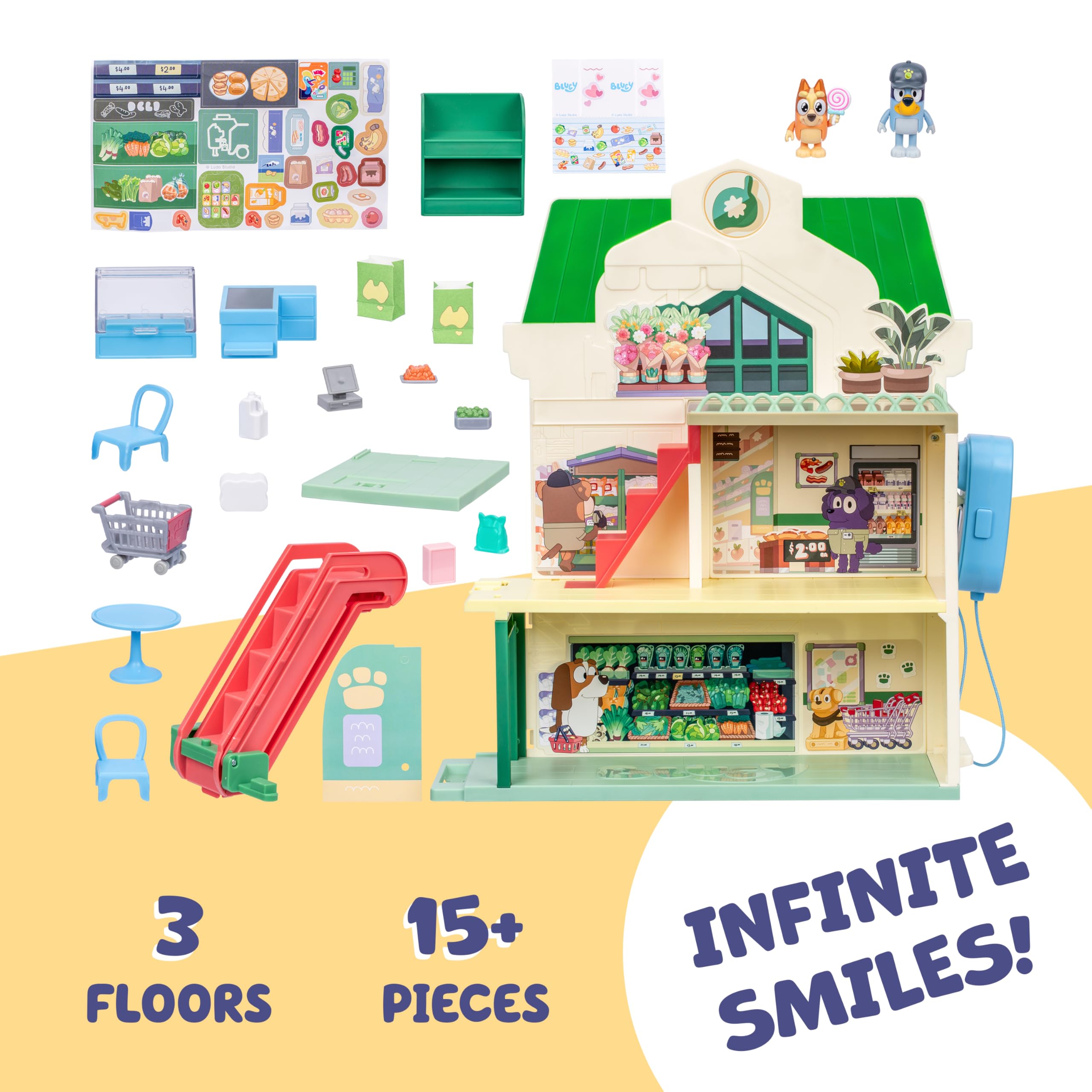 Bluey Supermarket Playset - 3 Levels, Working Escalator | Includes Exclusive Bluey & Bingo Figures 4