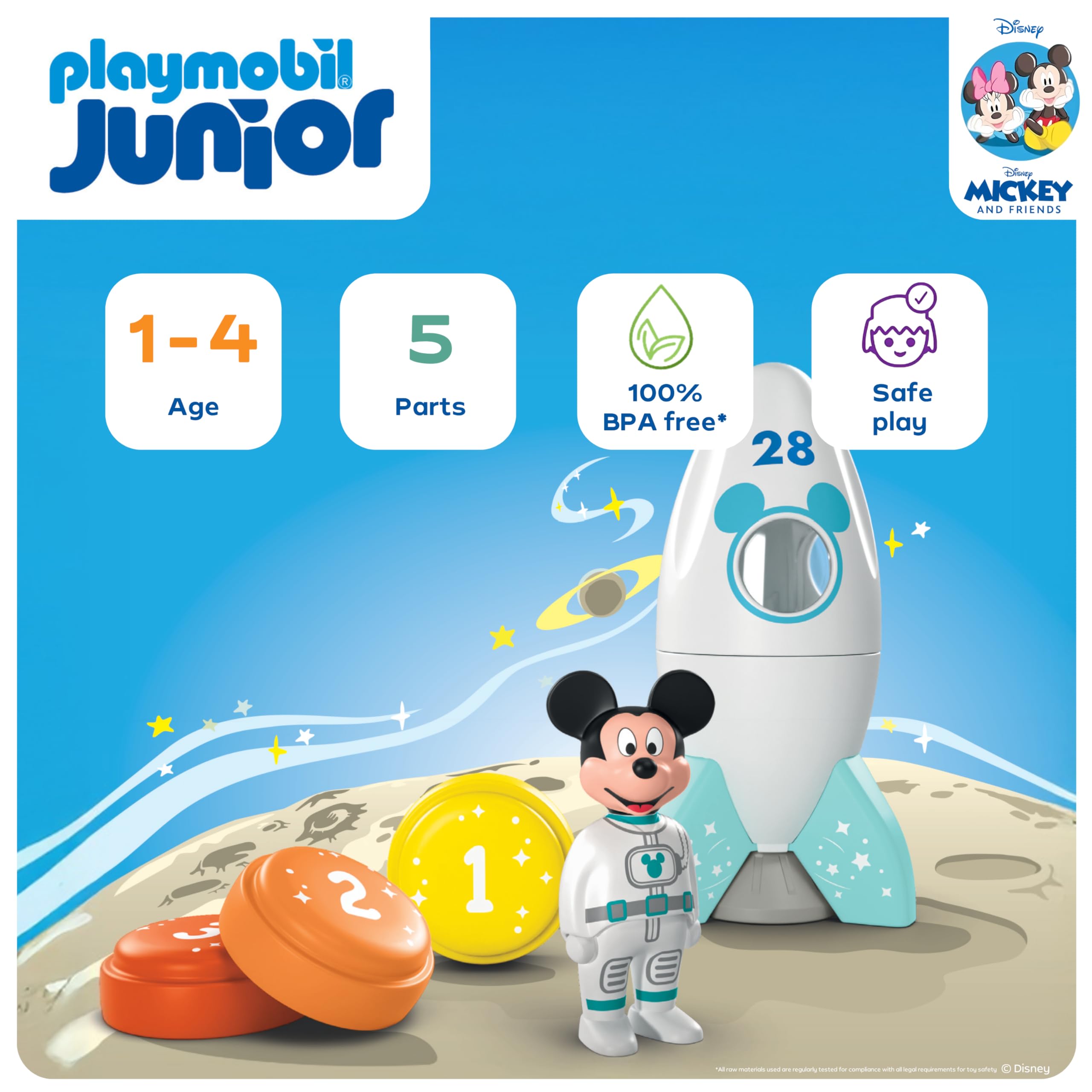 Playmobil JUNIOR Disney Mickey Mouse Rocket & Space Adventure Playset - Educational Stacking Toy for Toddlers 4