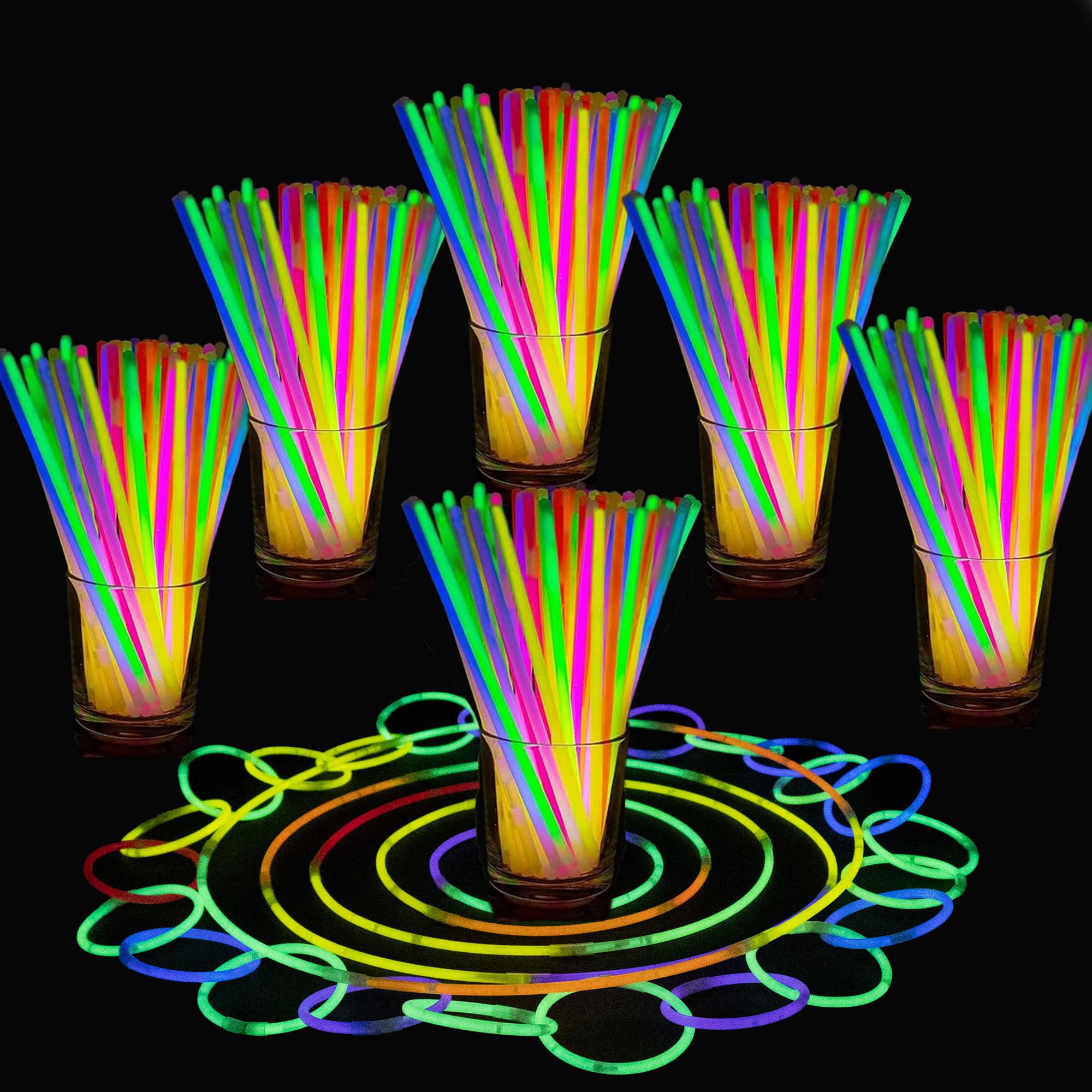 SHATCHI 200Pcs Glow Sticks with Connectors 8" Neon Party Kit for Bracelets, Necklaces, Rings – Halloween, Rave, Birthday, Camping 10