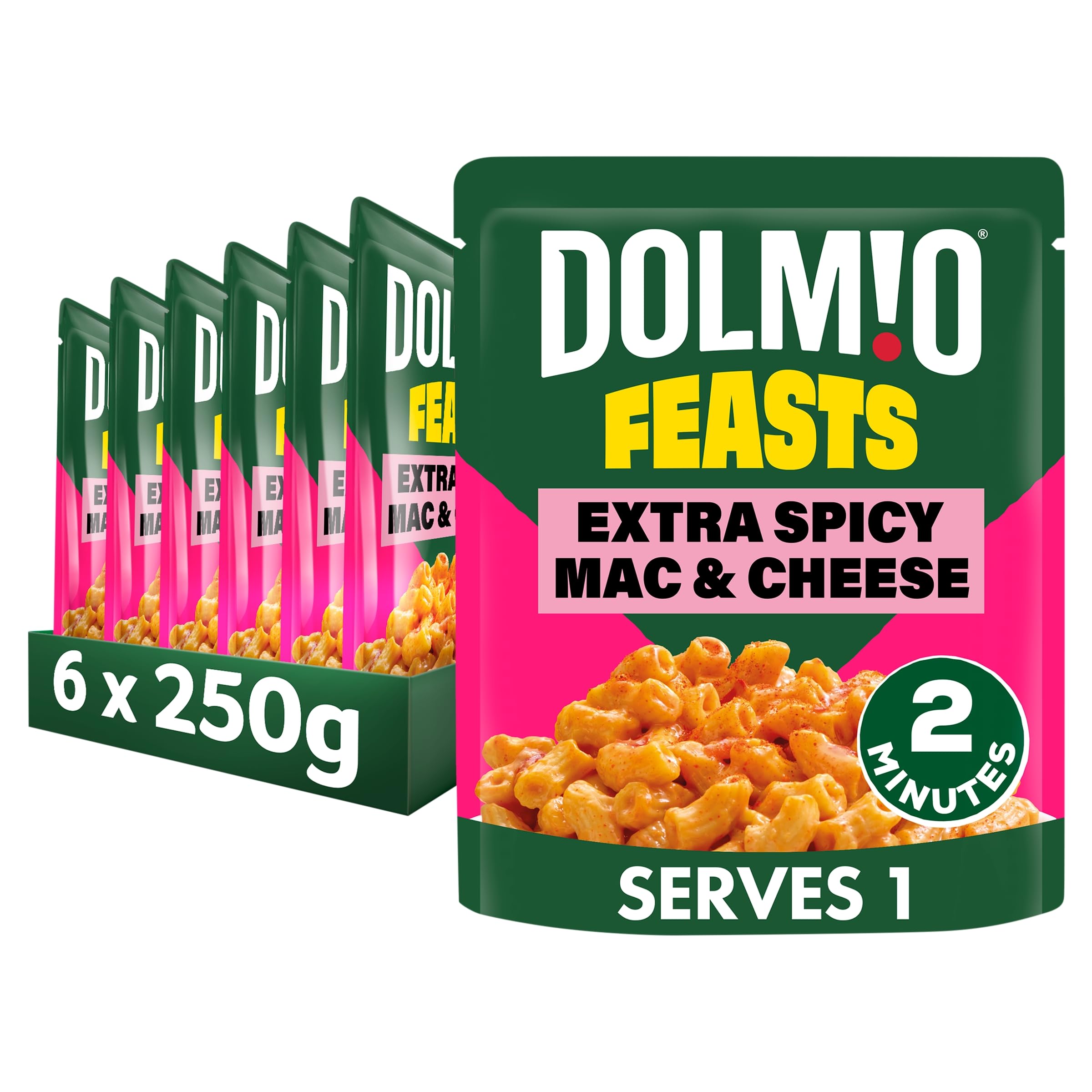 Dolmio Feasts Extra Spicy Mac & Cheese Ready Meal - 6x 250g Microwave Pasta