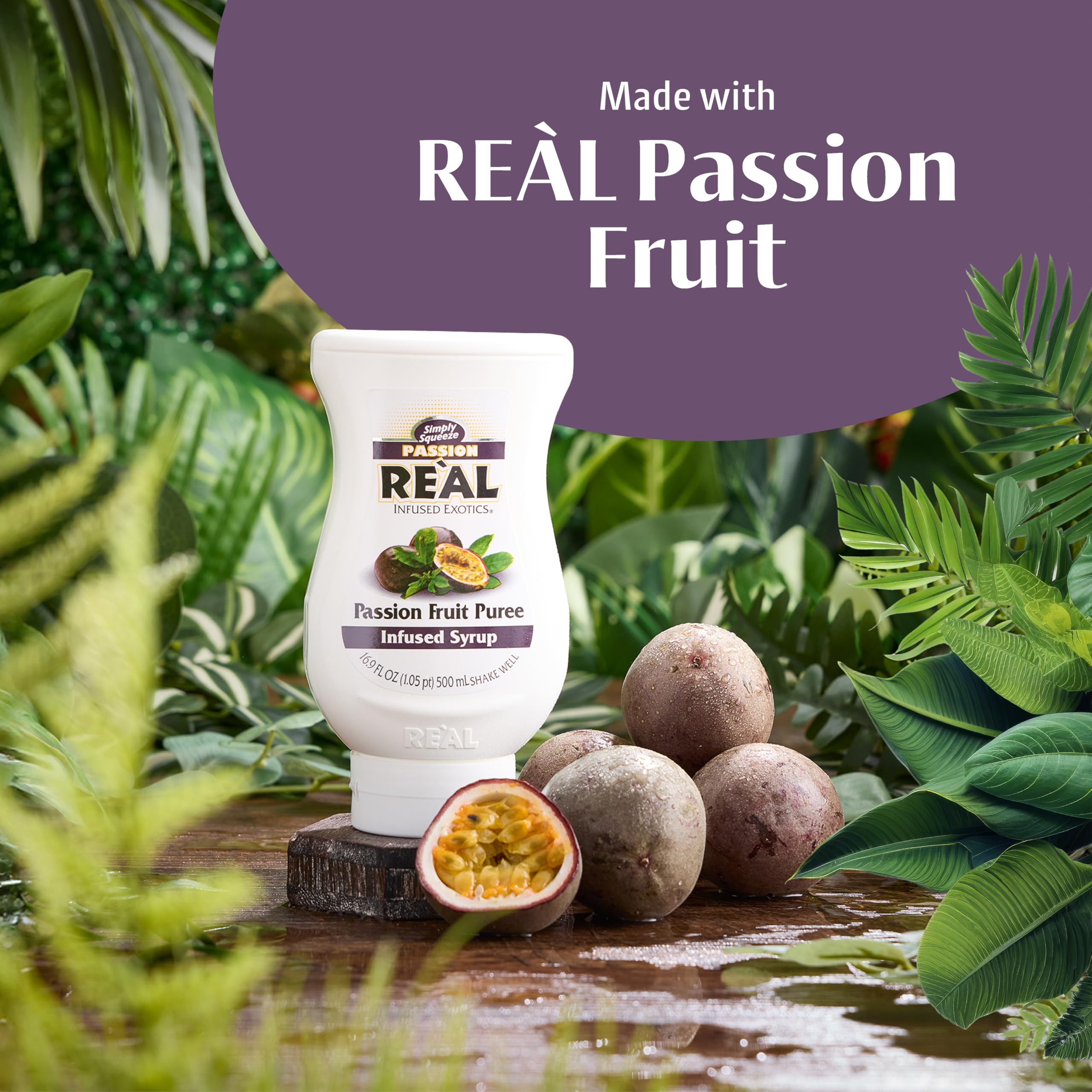 RE"AL Syrups Passion Fruit Puree Infused Fruit Syrup for Cocktails, Cooking & Baking 10