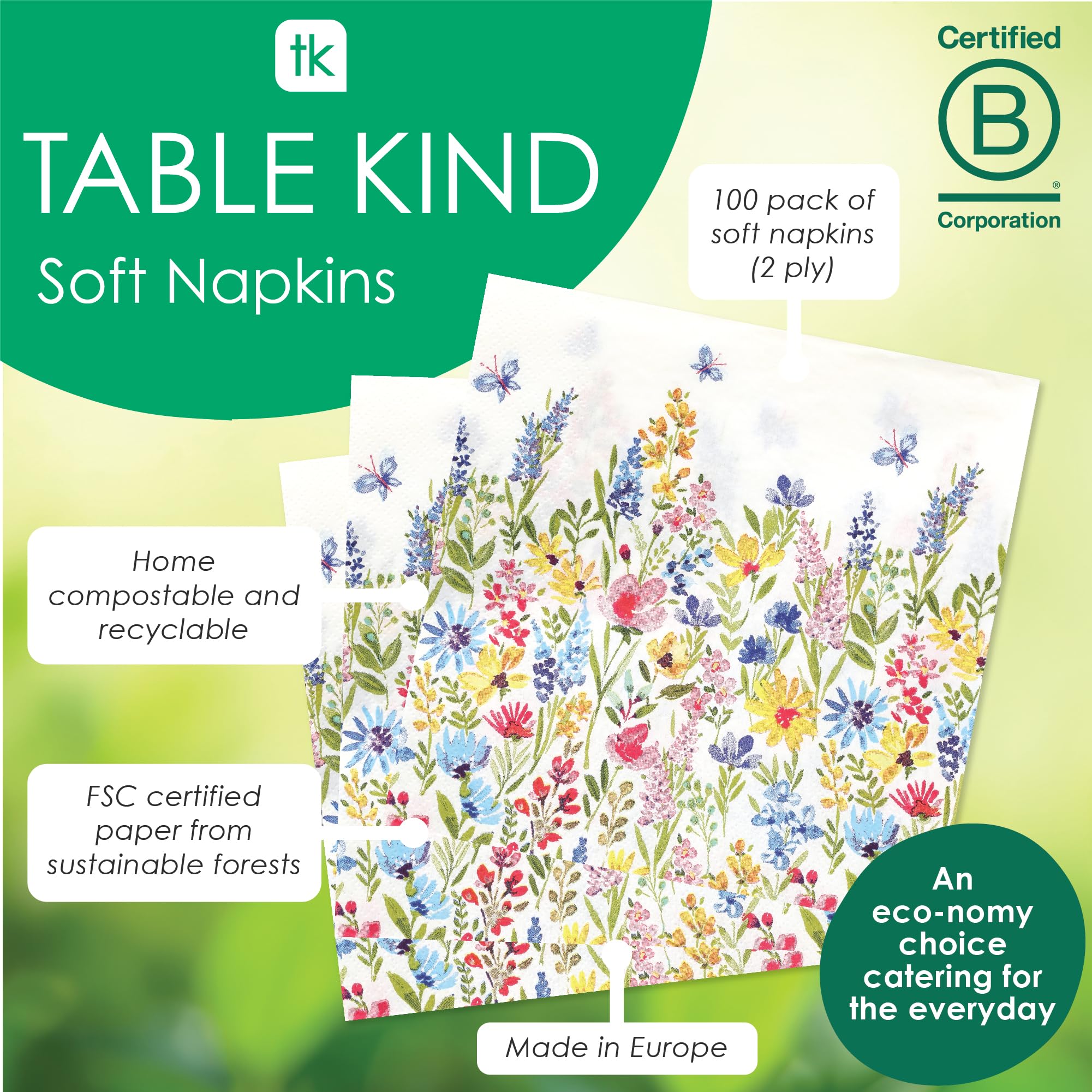 Talking Tables Floral Meadow 2-Ply Recycled Paper Napkins 100-Pack