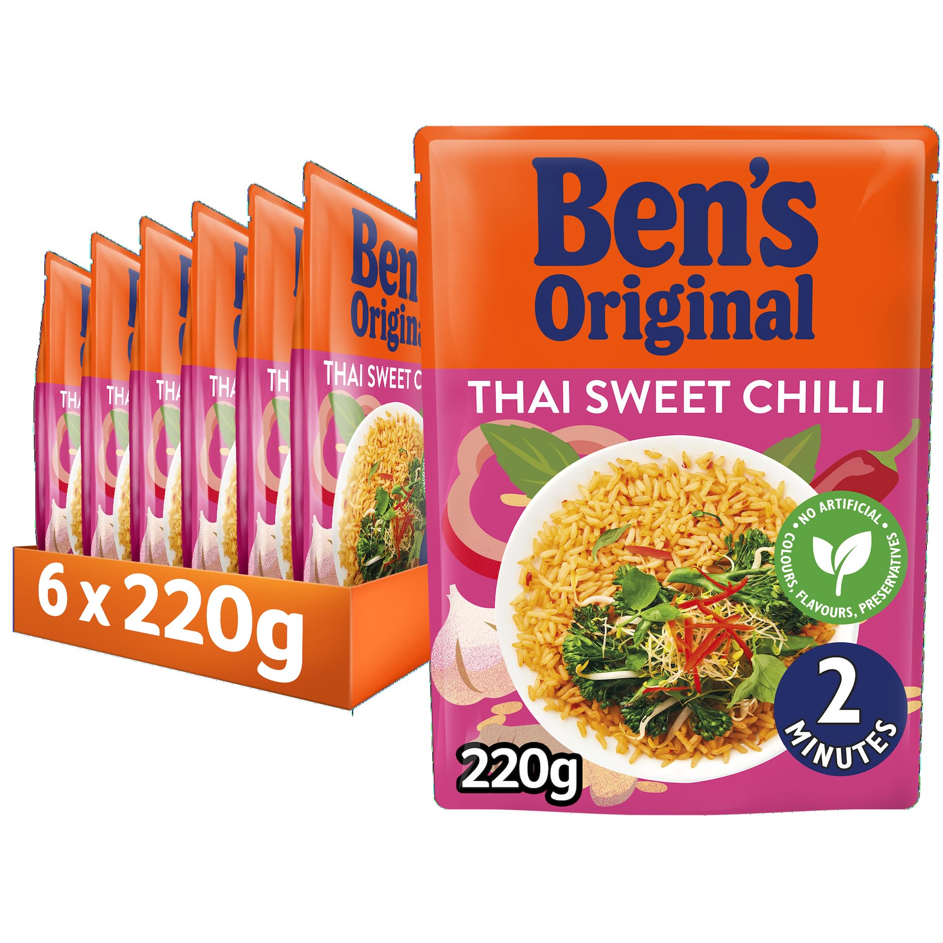 Ben's Original Thai Sweet Chilli Microwave Rice, 6 x 220g Pouches