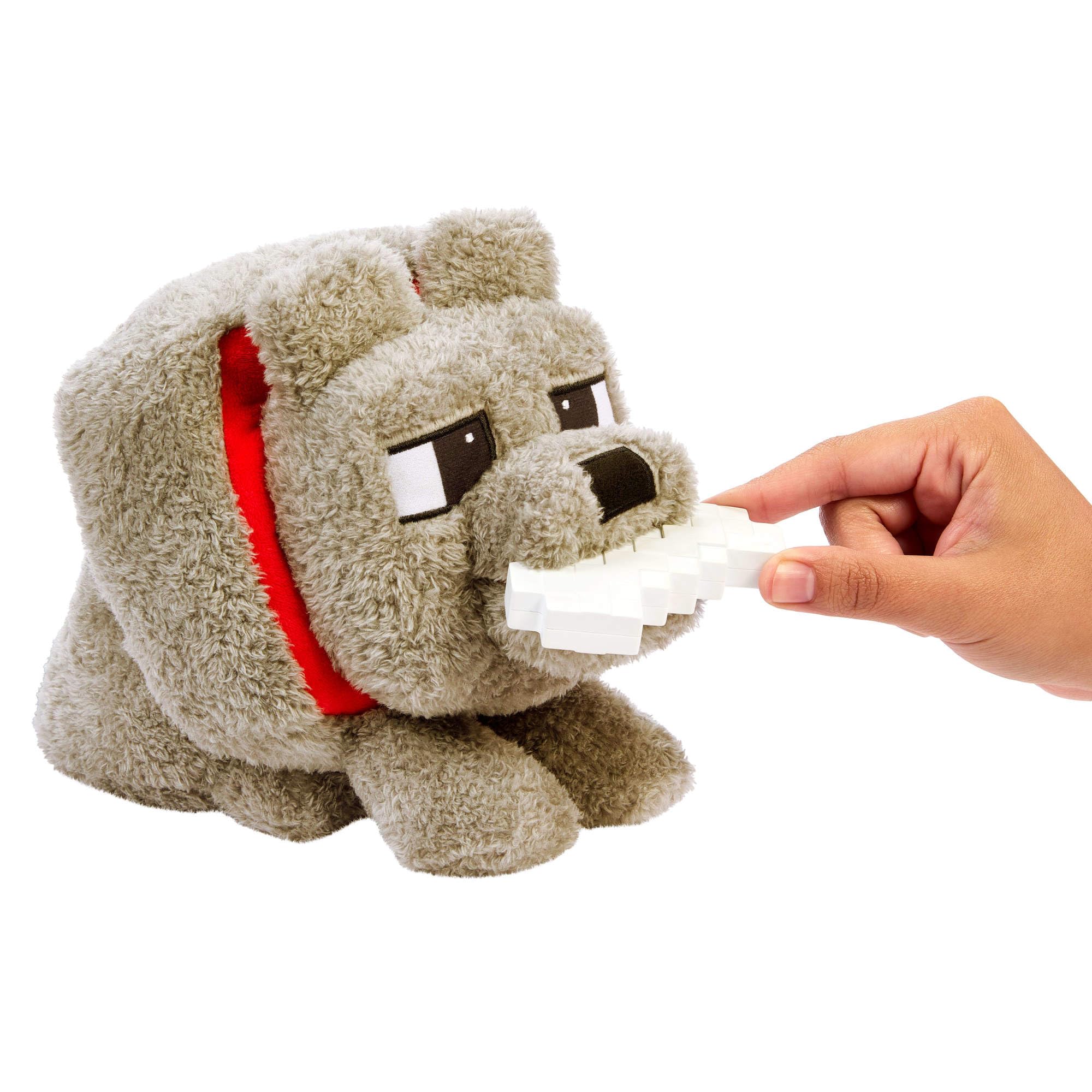 Minecraft Dennis the Wolf Plush Toy with Feeding Action & Sound - Interactive Stuffed Animal for Kids 3+ 5