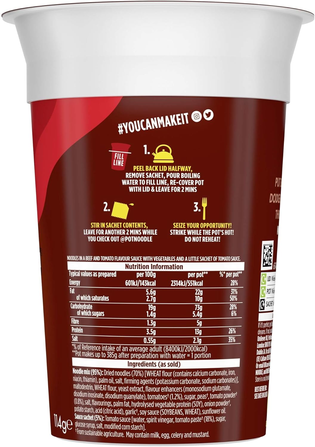 Pot Noodle Beef & Tomato Flavour King Pot – 12 x 114g Vegetarian Instant Noodles 10