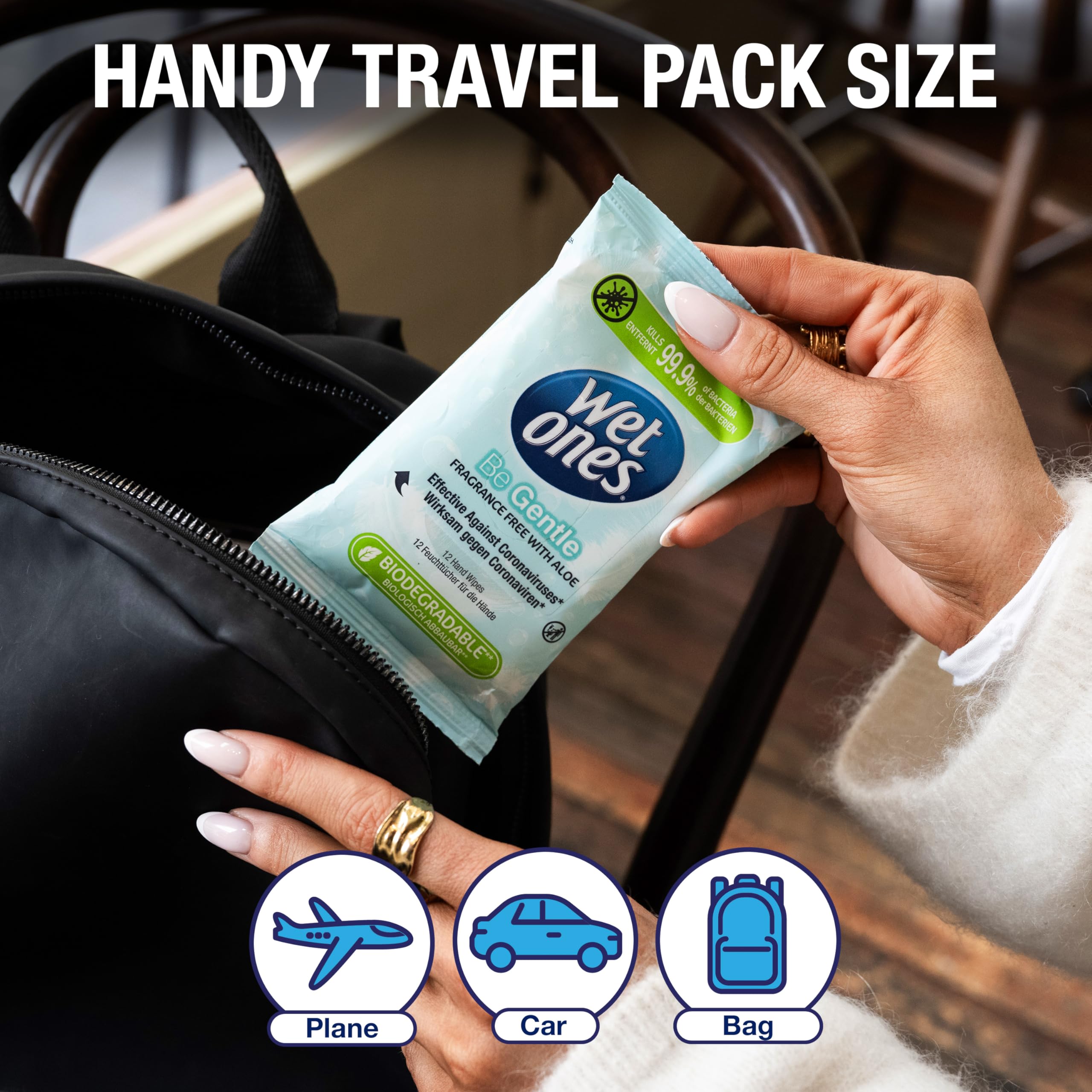 Wet Ones Be Gentle Plastic-Free Antibacterial Pocket Hand Wipes