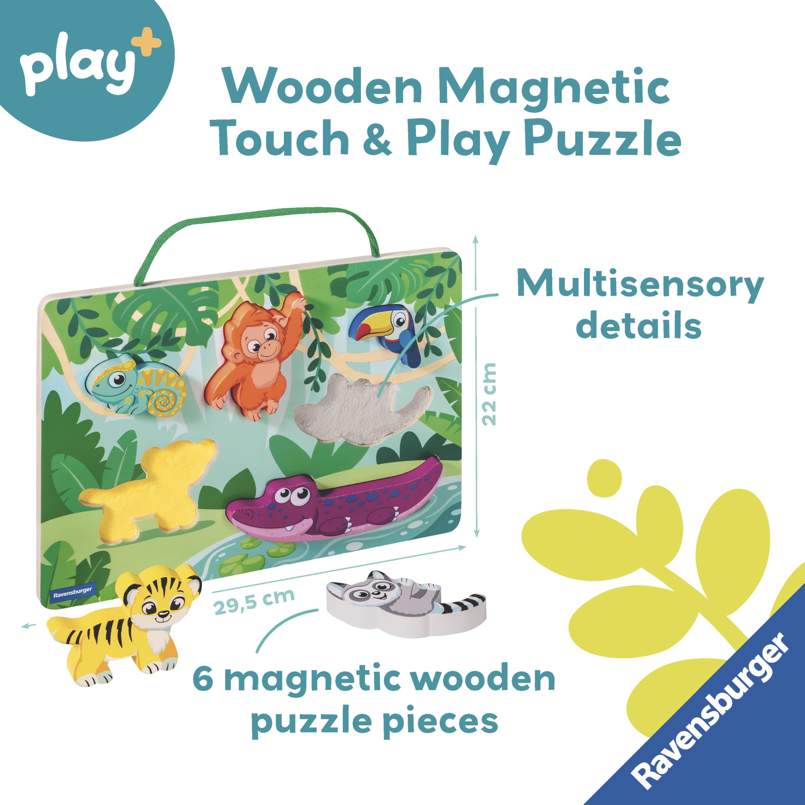 Ravensburger Play+ In The Jungle Touch & Play Wooden Puzzle - 3-in-1 Educational Toy for Toddlers 12 Months+ 3