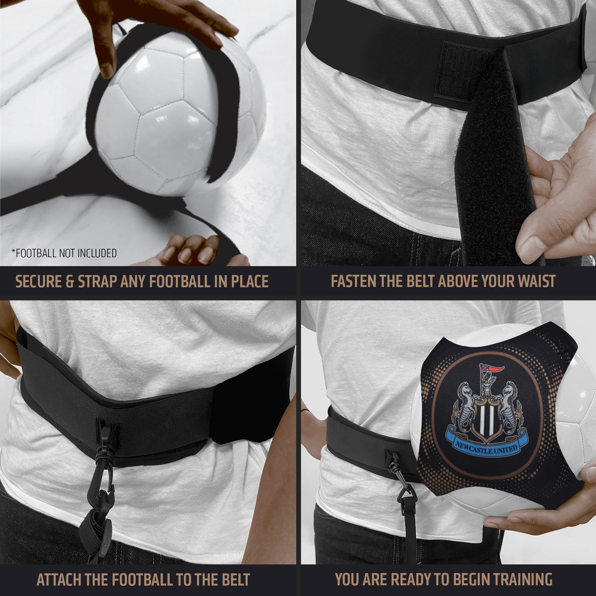 Hy-Pro Newcastle United Football Kick Trainer - Adjustable Belt, Size 3–5 Ball
