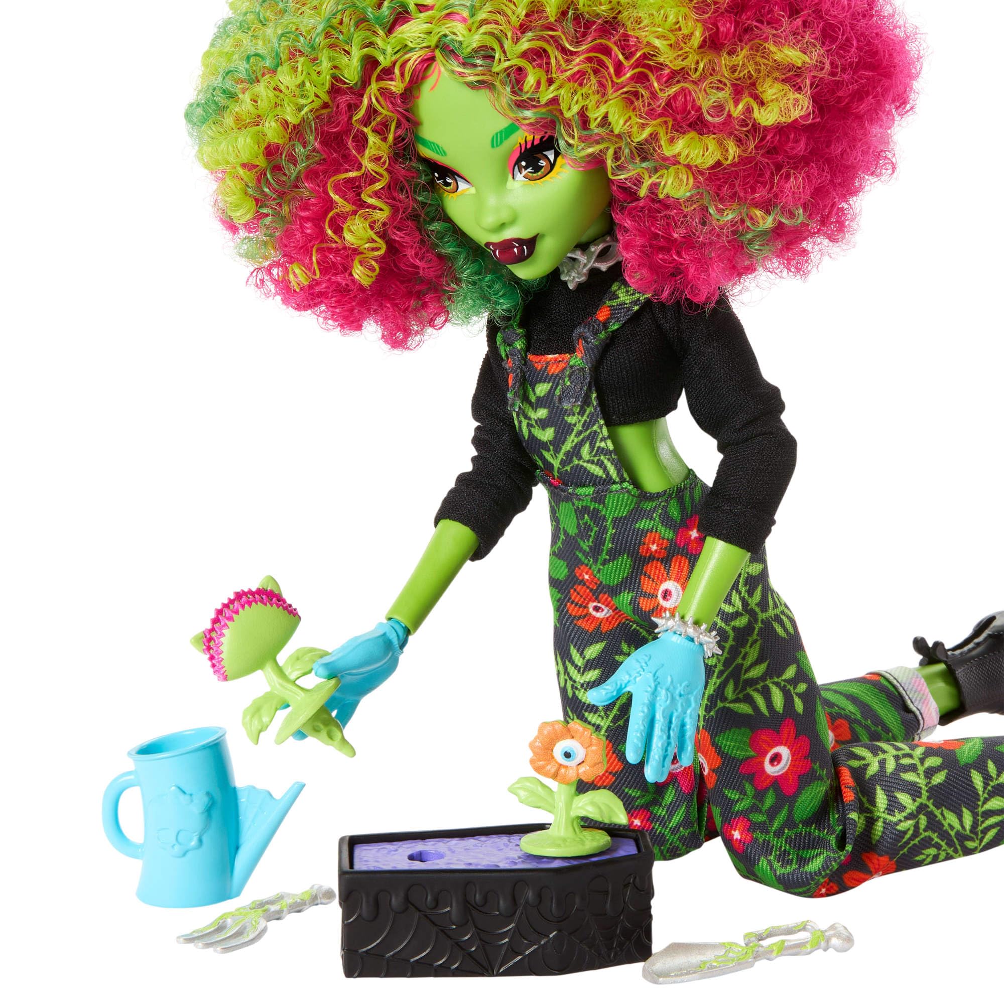 Monster High Fearbook Venus McFlytrap Doll & Accessories Set - Green Floral Overalls, Gardening Playset for Kids 4-10 4