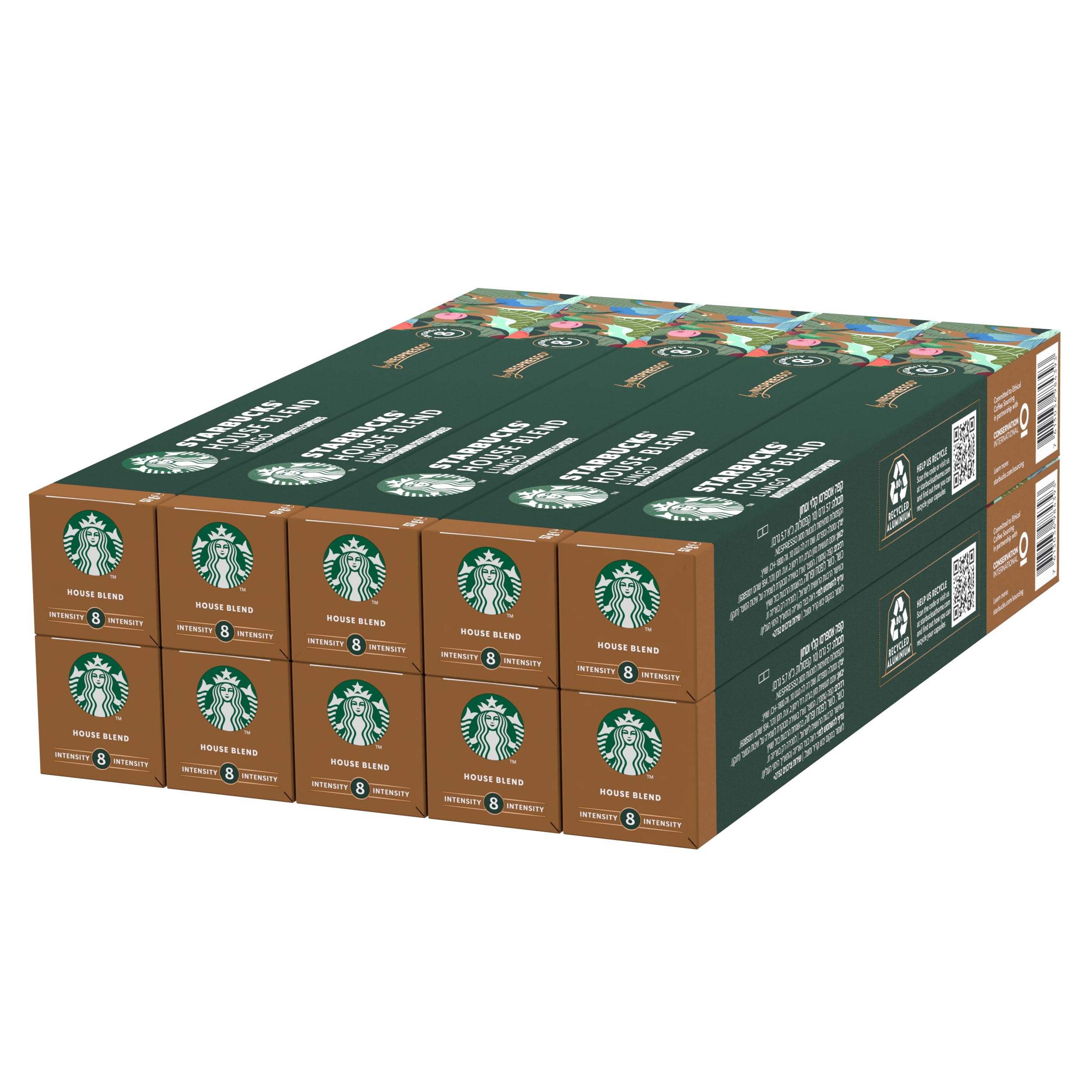 STARBUCKS House Blend by Nespresso, Medium Roast Coffee Capsules, 100 Capsules (10 x 10)