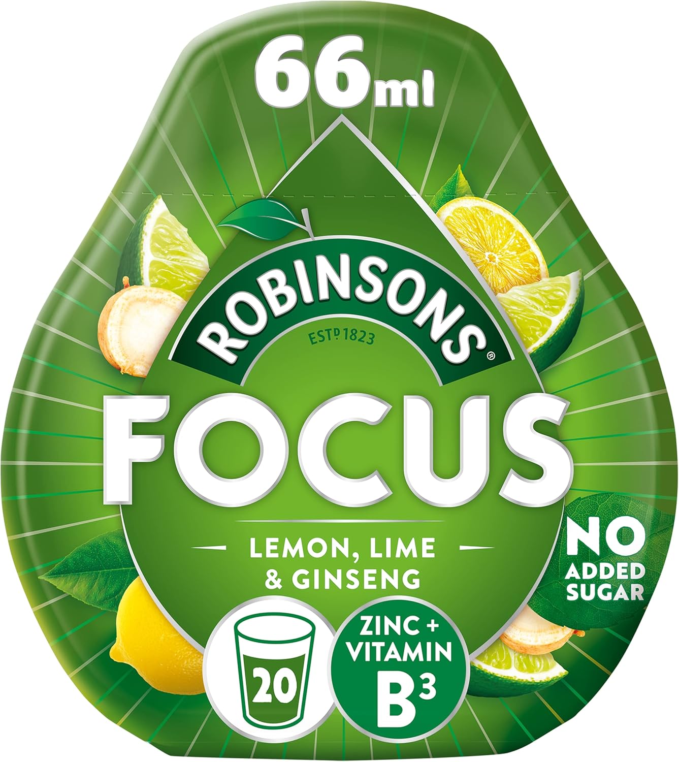 Robinsons Focus Benefit Drops Lemon, Lime & Ginseng with Vitamin B3 and Zinc - 50ml