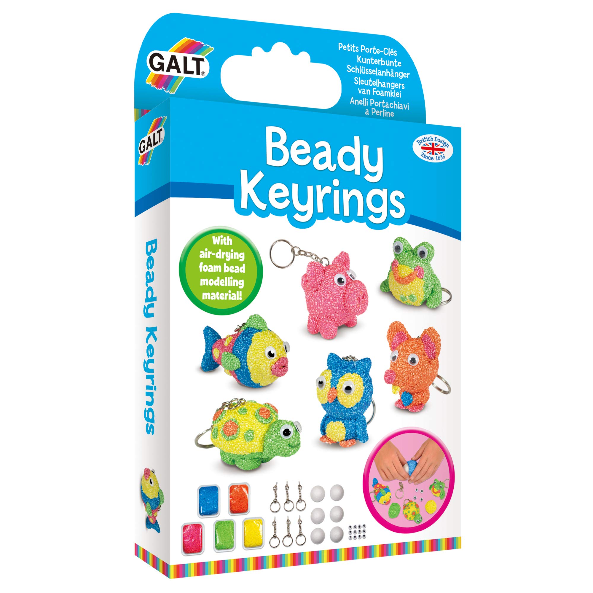 Galt Beady Keyrings Craft Kit | Make 6 Animal Keyrings | Ages 6+