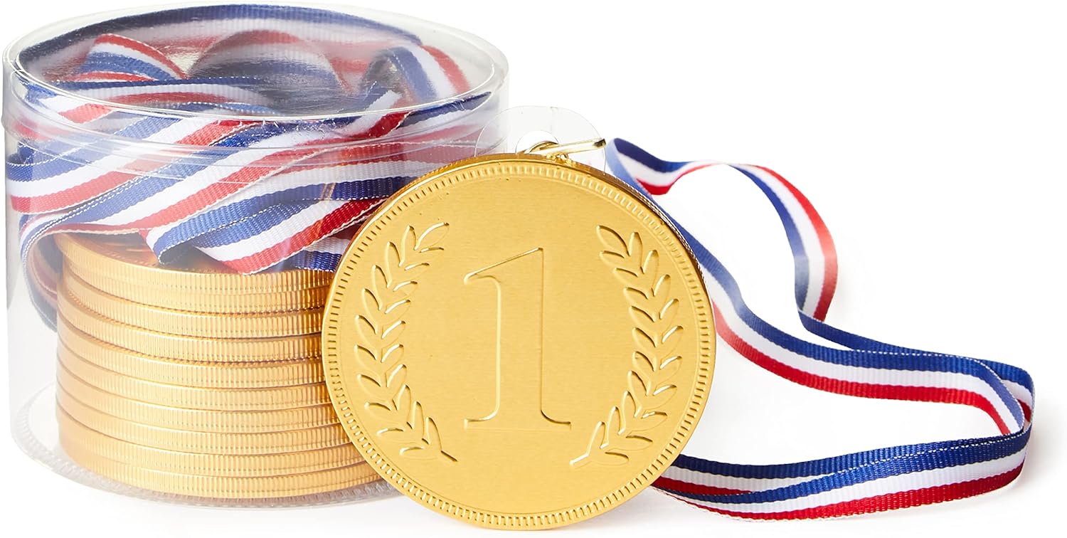Steenland Chocolate - Belgian Chocolate Gold Foiled Medals with Ribbon (Pack of 10)