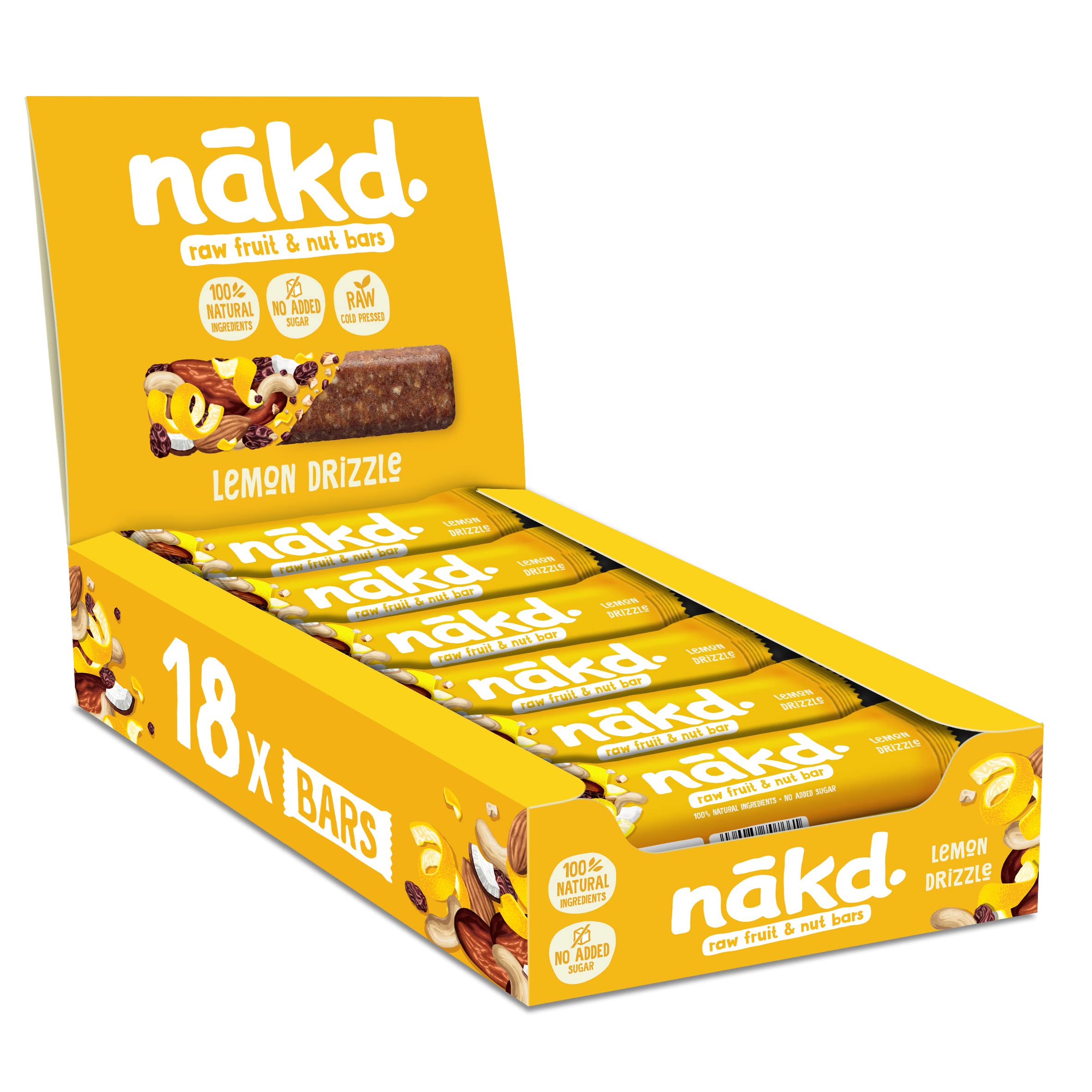 Nakd Lemon Drizzle Raw Fruit & Nut Bars - Vegan, Gluten Free, No Added Sugar - 35g x 18 Bars